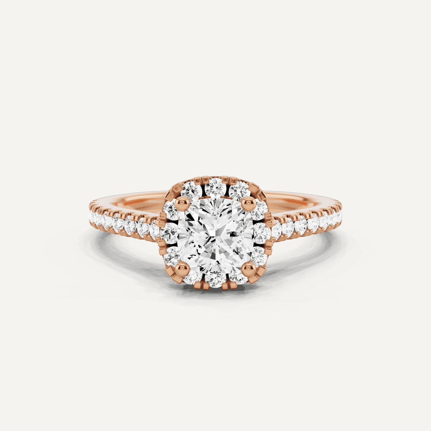 1 1/10 ctw Cushion Diamond French Pave Halo Engagement Ring - Lotus Diamond