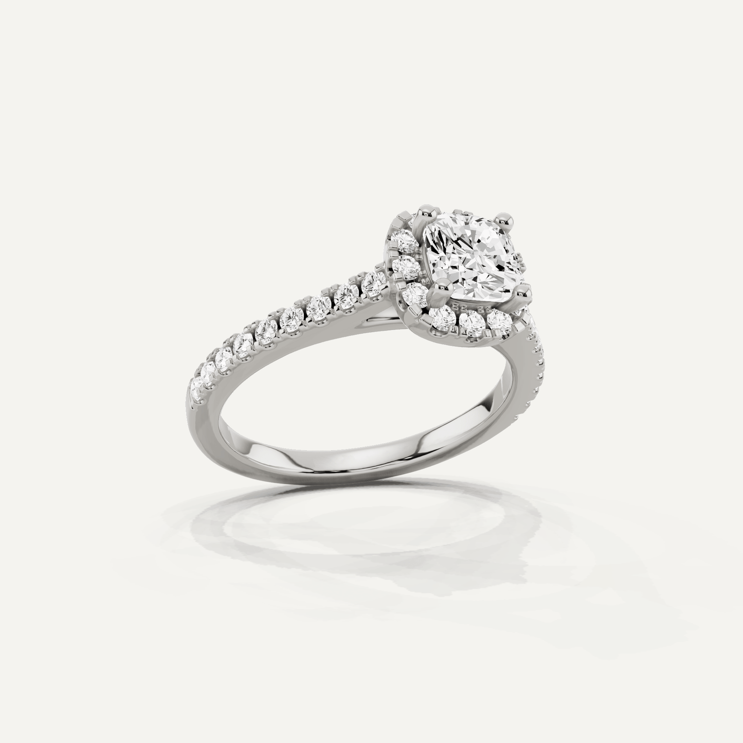 1 1/10 ctw Cushion Diamond French Pave Halo Engagement Ring - Lotus Diamond