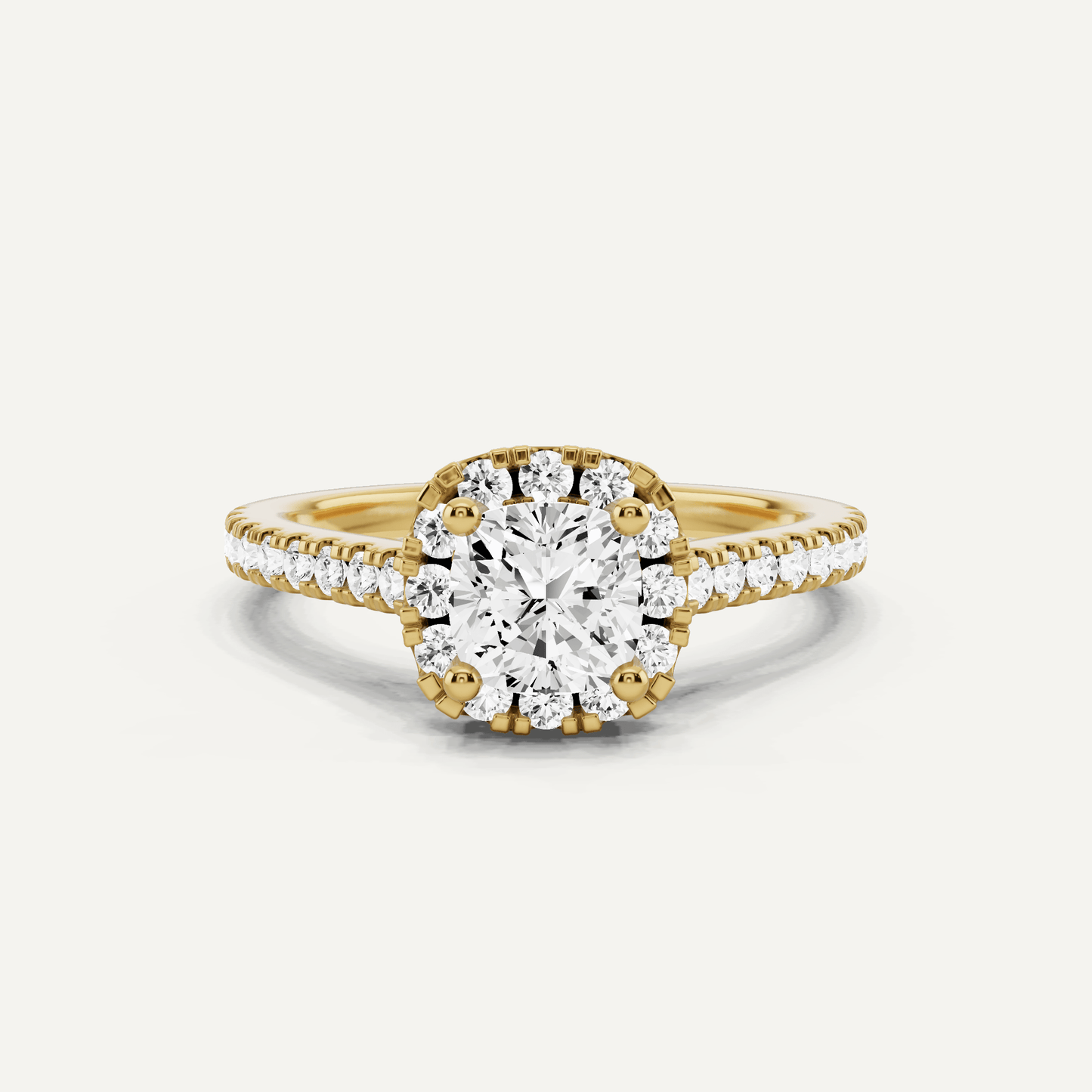 1 1/10 ctw Cushion Diamond French Pave Halo Engagement Ring - Lotus Diamond
