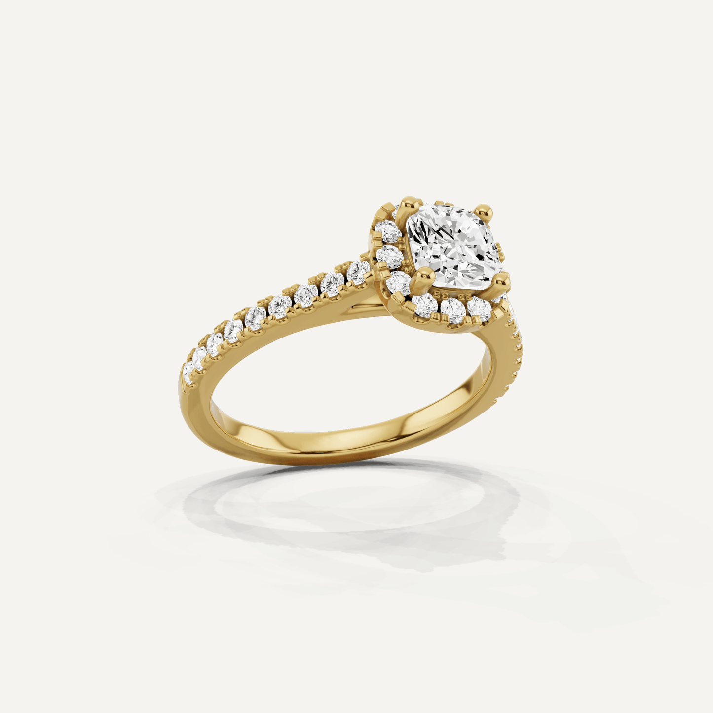 1 1/10 ctw Cushion Diamond French Pave Halo Engagement Ring - Lotus Diamond