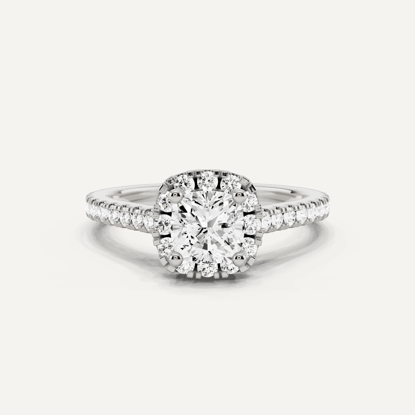 1 1/10 ctw Cushion Diamond French Pave Halo Engagement Ring - Lotus Diamond