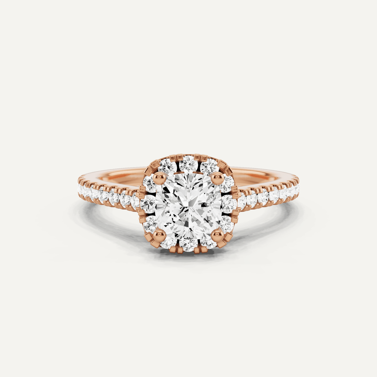 1 1/10 ctw Cushion Diamond French Pave Halo Engagement Ring - Lotus Diamond