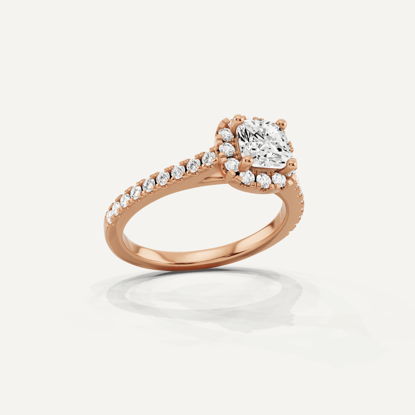 1 1/10 ctw Cushion Diamond French Pave Halo Engagement Ring - Lotus Diamond
