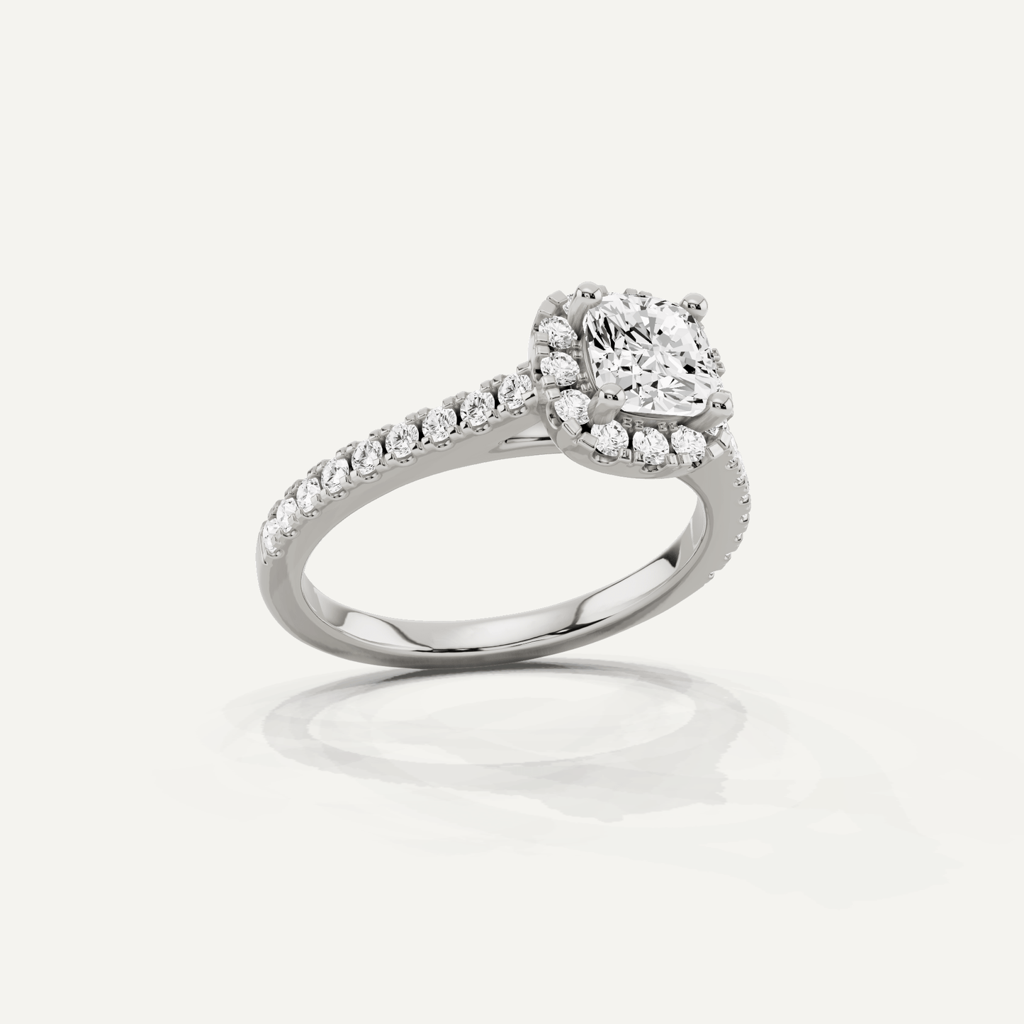 1 1/10 ctw Cushion Diamond French Pave Halo Engagement Ring - Lotus Diamond