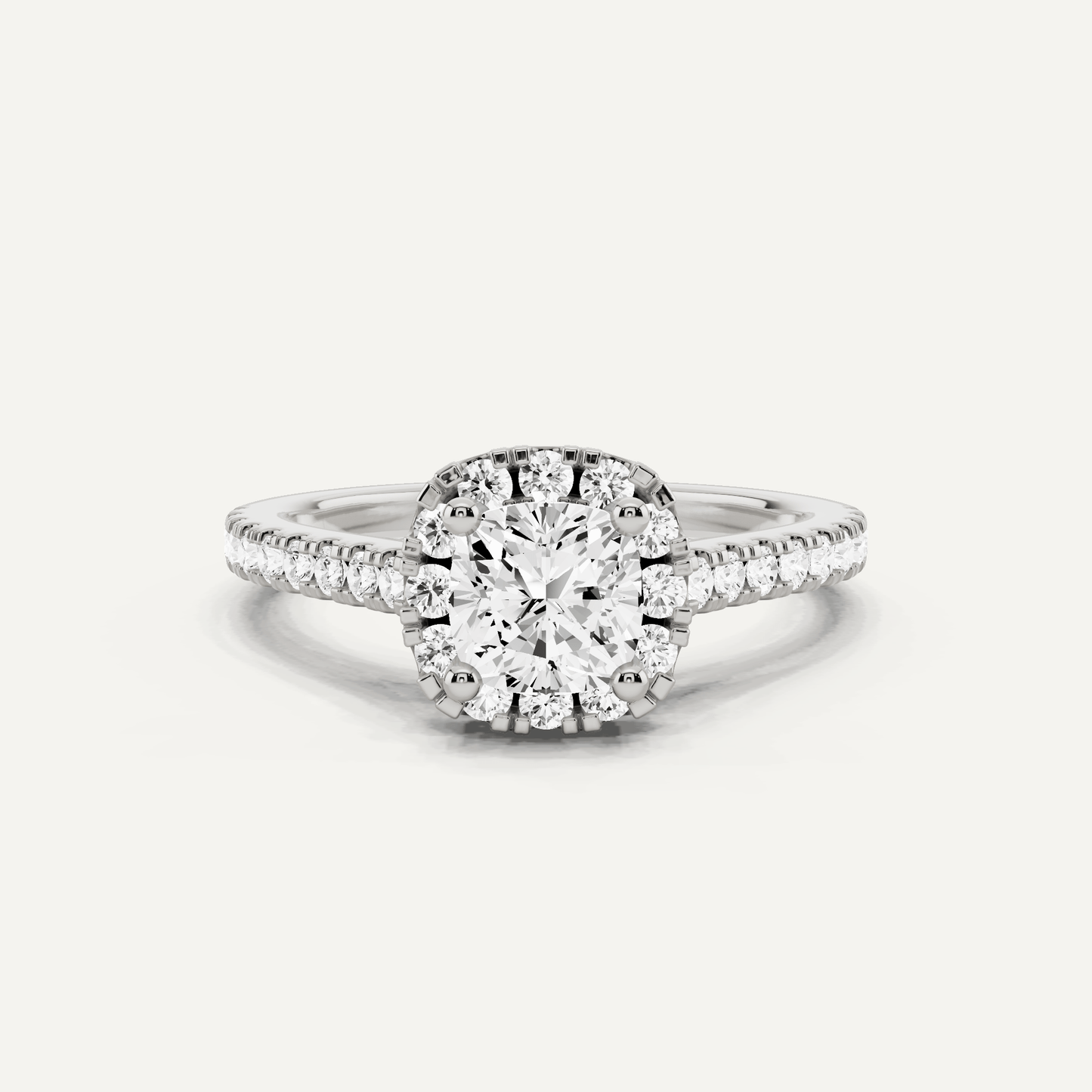 1 1/10 ctw Cushion Diamond French Pave Halo Engagement Ring - Lotus Diamond