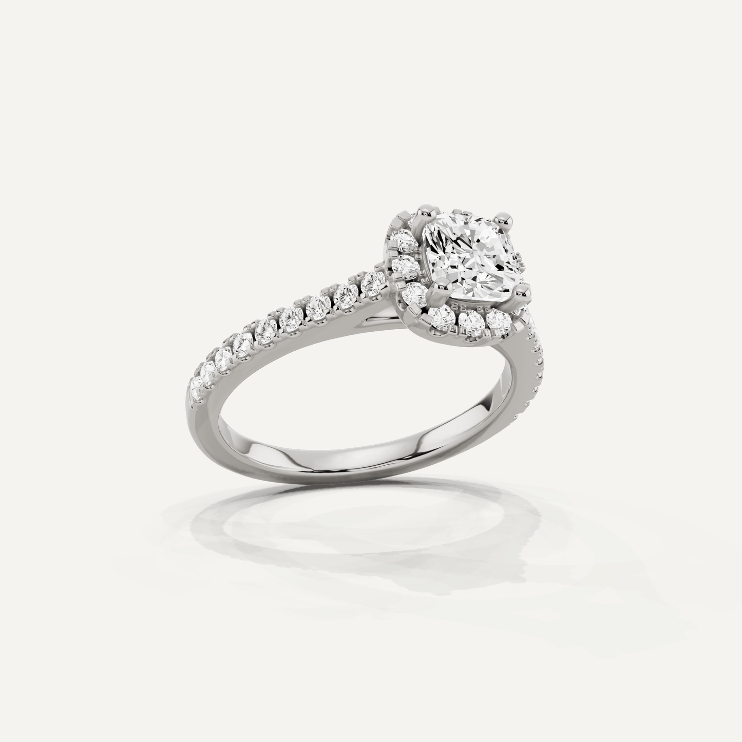 1 1/10 ctw Cushion Diamond French Pave Halo Engagement Ring - Lotus Diamond
