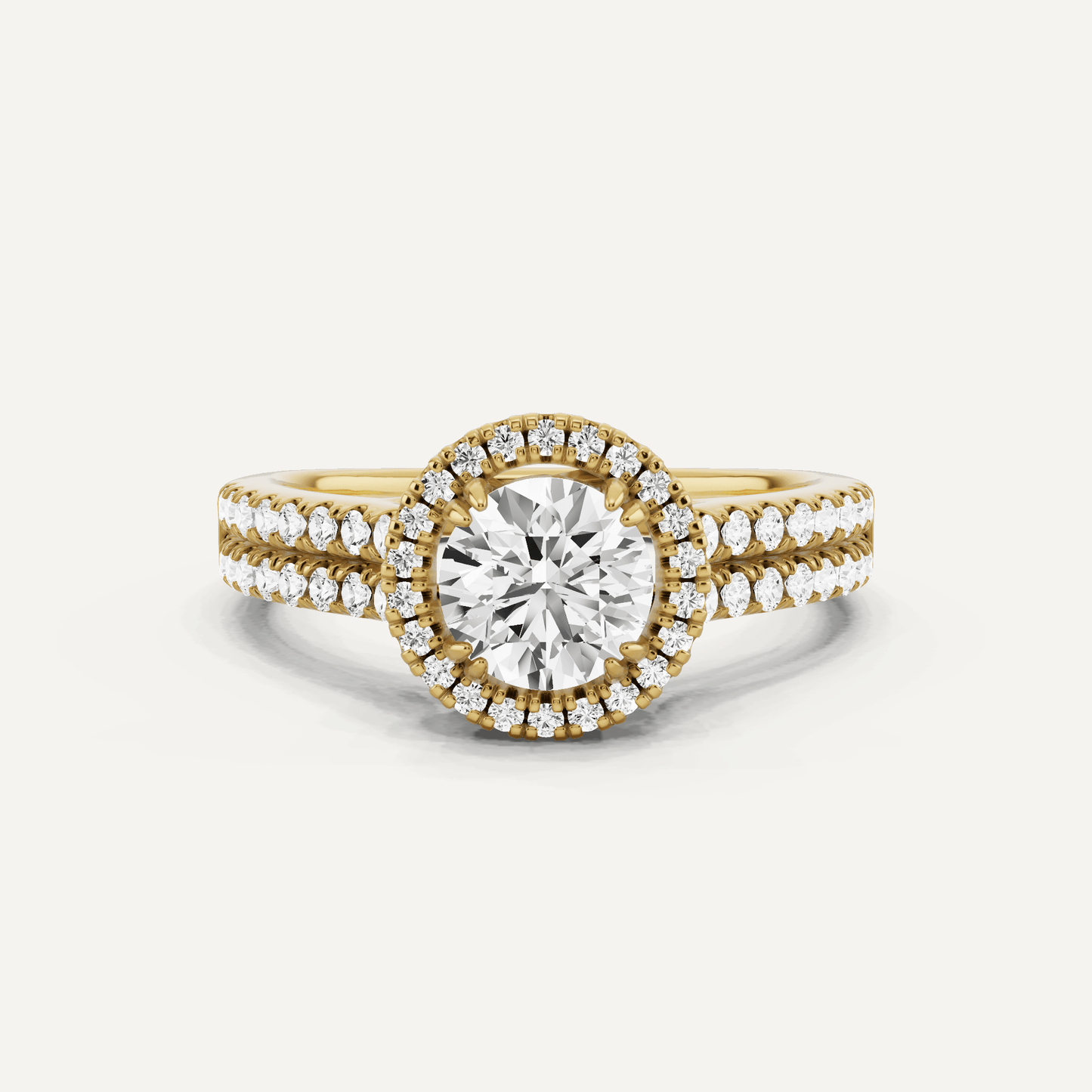 1 1/10 ctw Round Diamond Double Row Side Stone Halo Engagement Ring - Lotus Diamond
