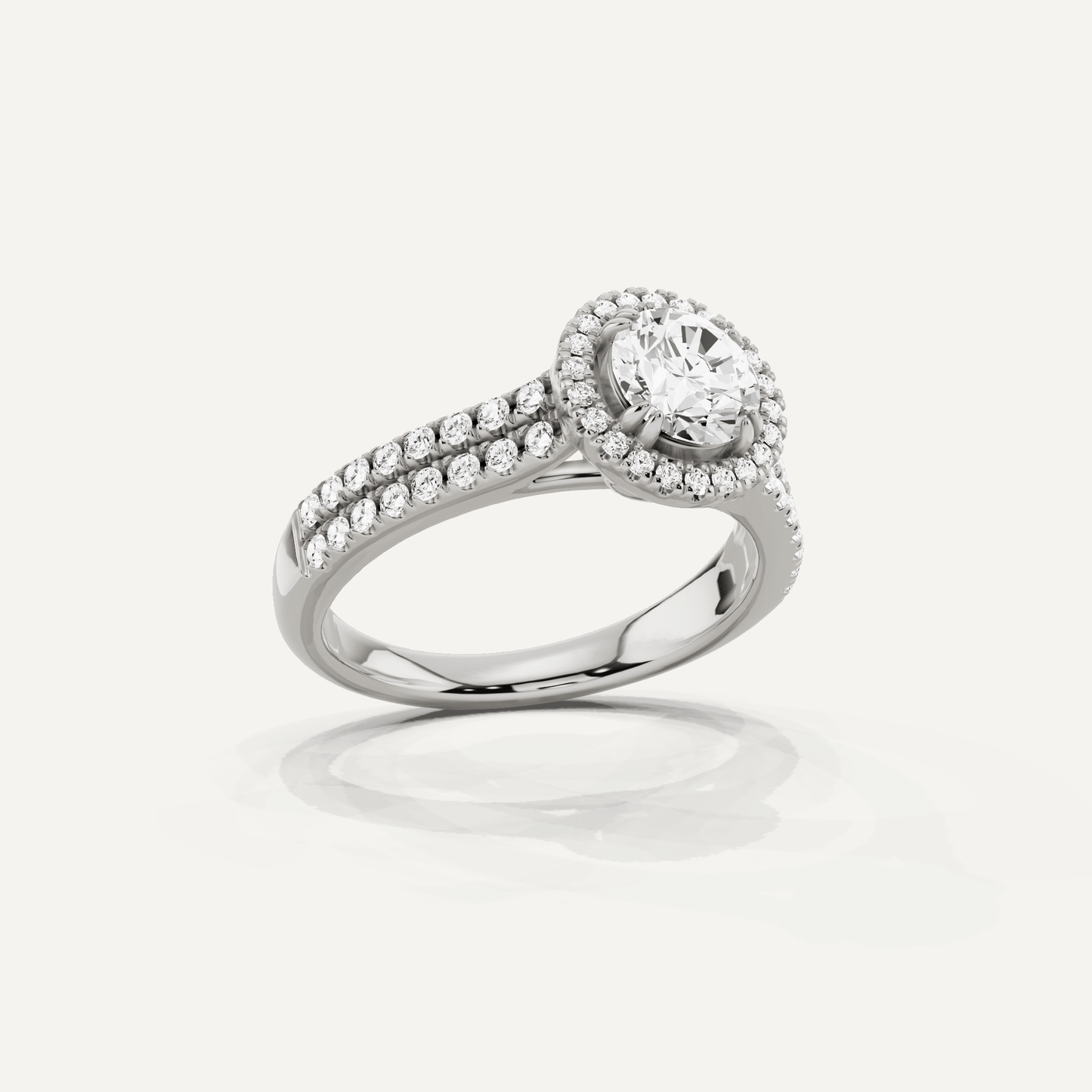 1 1/10 ctw Round Diamond Double Row Side Stone Halo Engagement Ring - Lotus Diamond