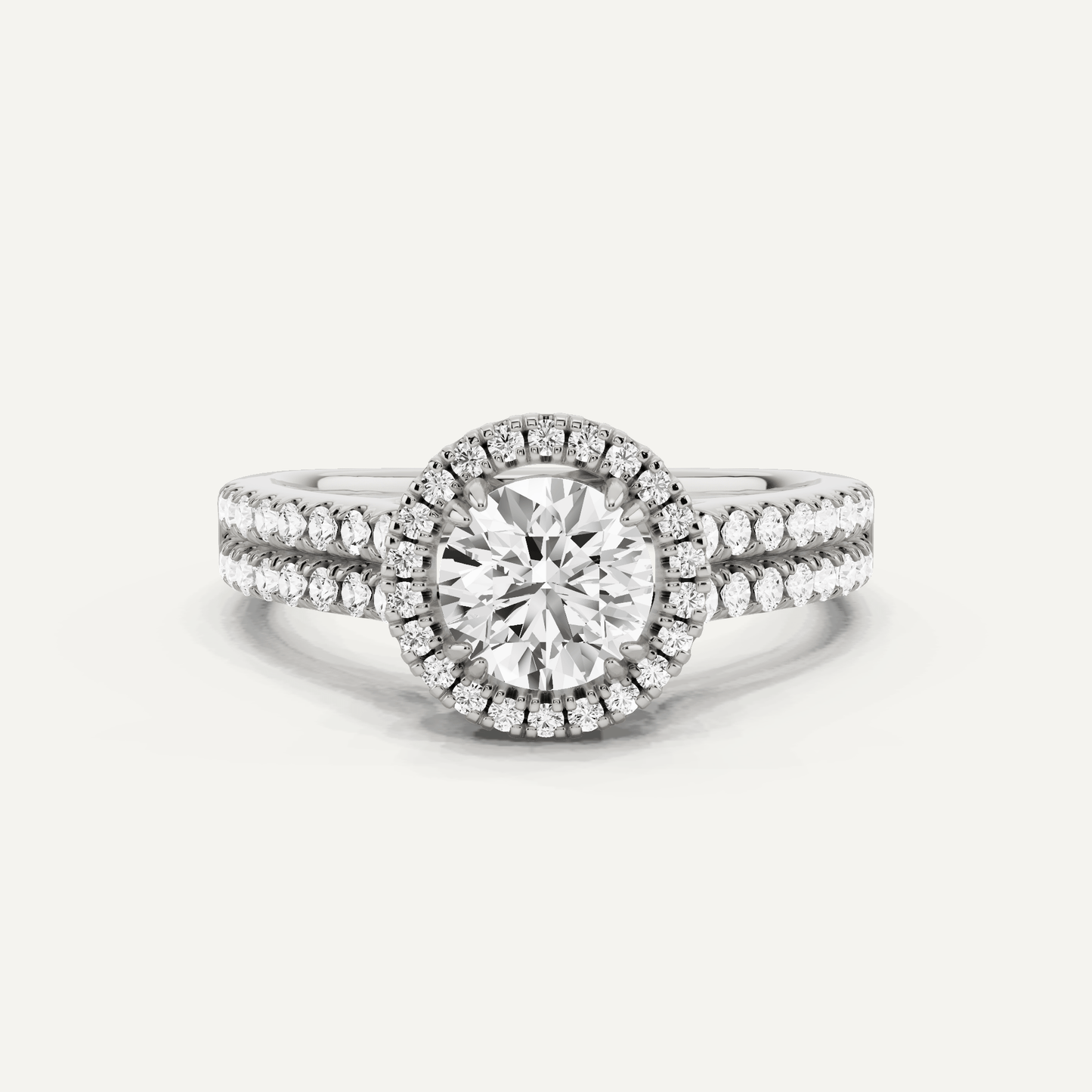 1 1/10 ctw Round Diamond Double Row Side Stone Halo Engagement Ring - Lotus Diamond