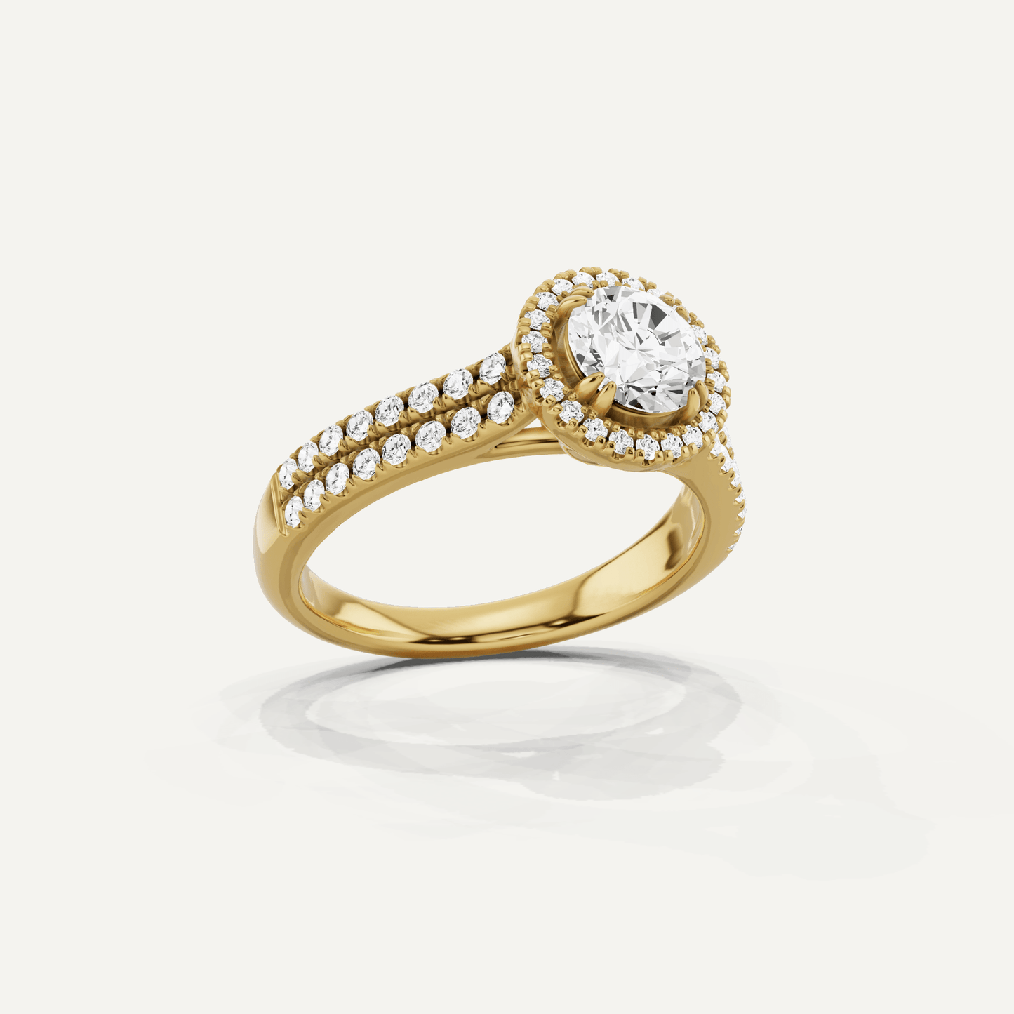 1 1/10 ctw Round Diamond Double Row Side Stone Halo Engagement Ring - Lotus Diamond