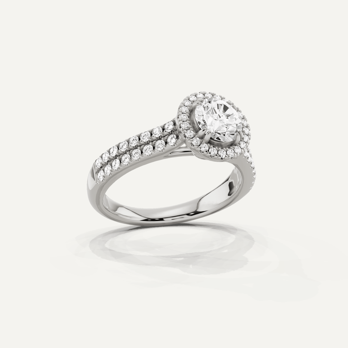 1 1/10 ctw Round Diamond Double Row Side Stone Halo Engagement Ring - Lotus Diamond