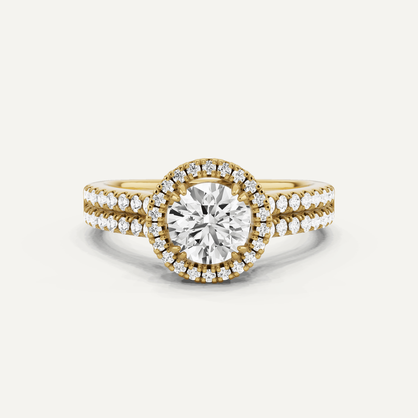 1 1/10 ctw Round Diamond Double Row Side Stone Halo Engagement Ring - Lotus Diamond