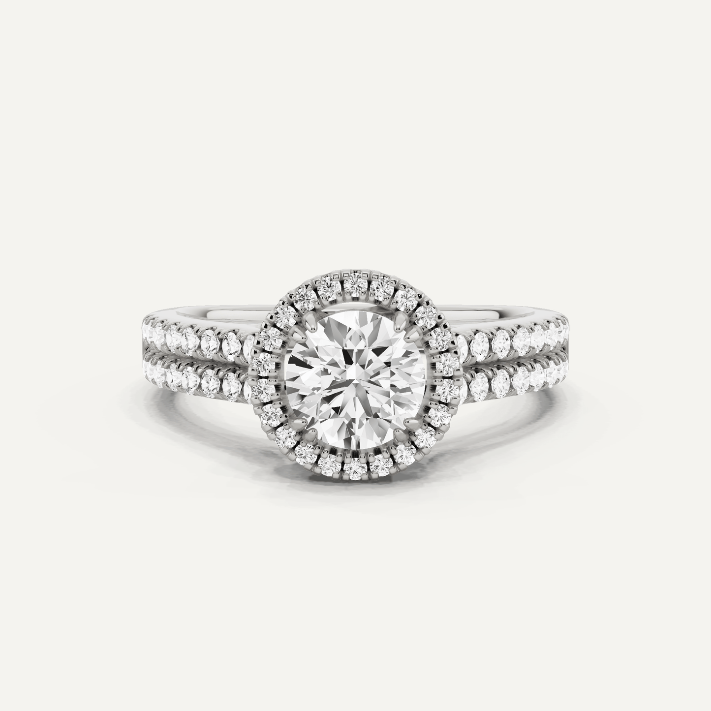 1 1/10 ctw Round Diamond Double Row Side Stone Halo Engagement Ring - Lotus Diamond