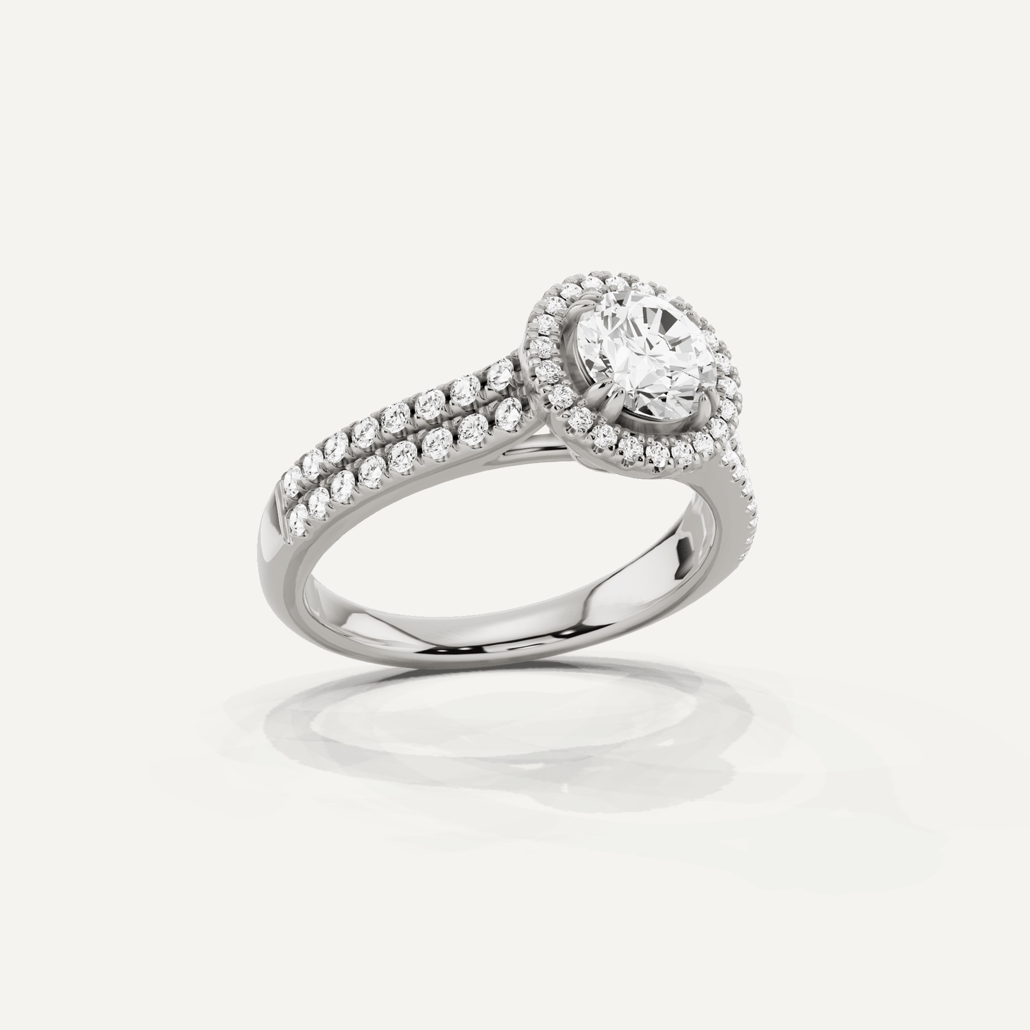 1 1/10 ctw Round Diamond Double Row Side Stone Halo Engagement Ring - Lotus Diamond