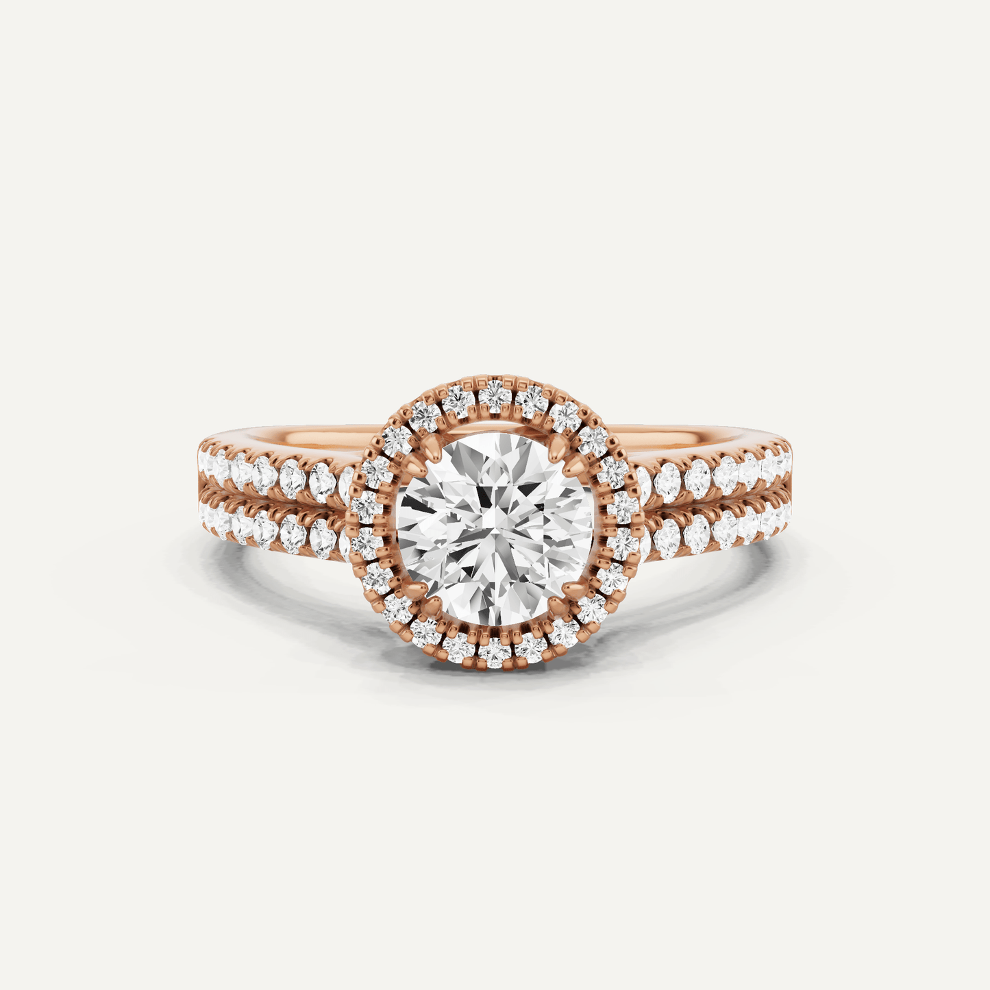 1 1/10 ctw Round Diamond Double Row Side Stone Halo Engagement Ring - Lotus Diamond