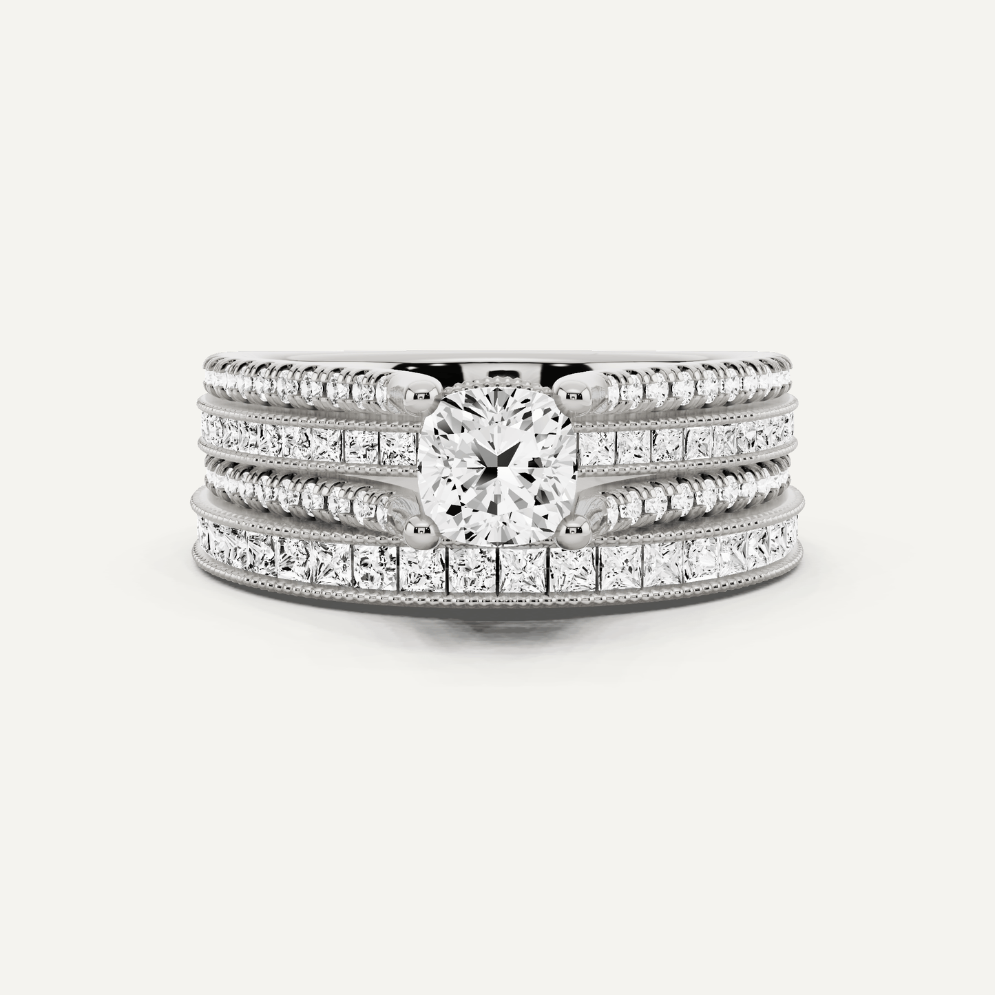 1 1/2 ctw Cushion Diamond Double Shank Bridal Set with Princess Side Stone - Lotus Diamond