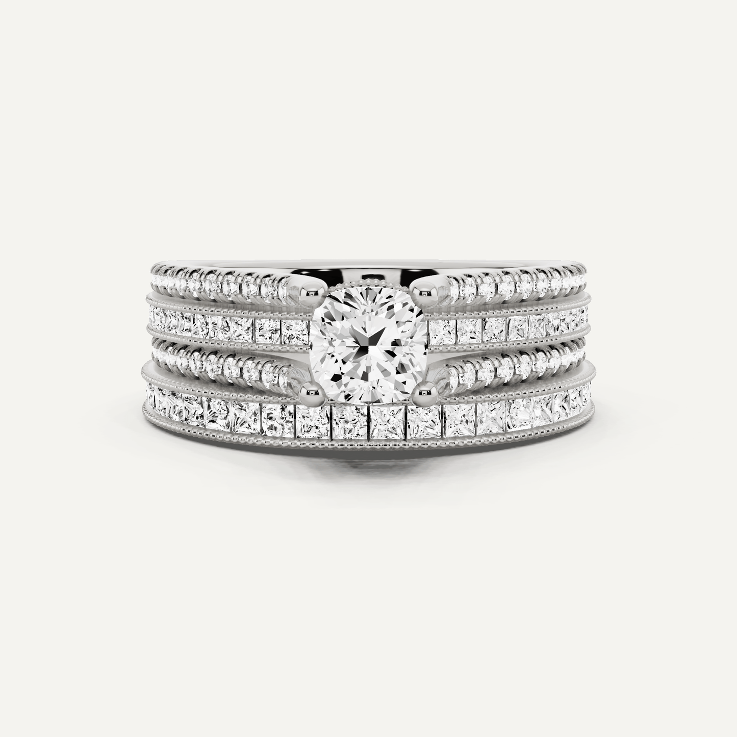1 1/2 ctw Cushion Diamond Double Shank Bridal Set with Princess Side Stone - Lotus Diamond