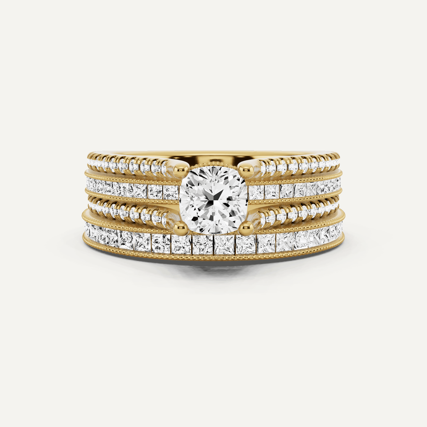 1 1/2 ctw Cushion Diamond Double Shank Bridal Set with Princess Side Stone - Lotus Diamond