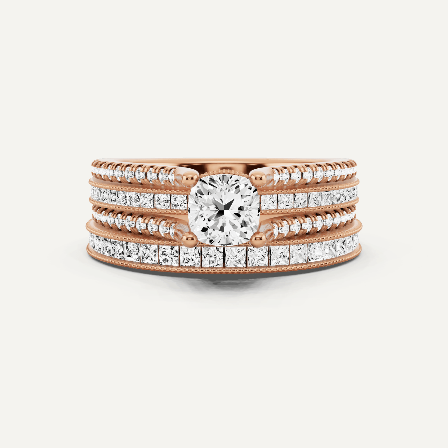 1 1/2 ctw Cushion Diamond Double Shank Bridal Set with Princess Side Stone - Lotus Diamond