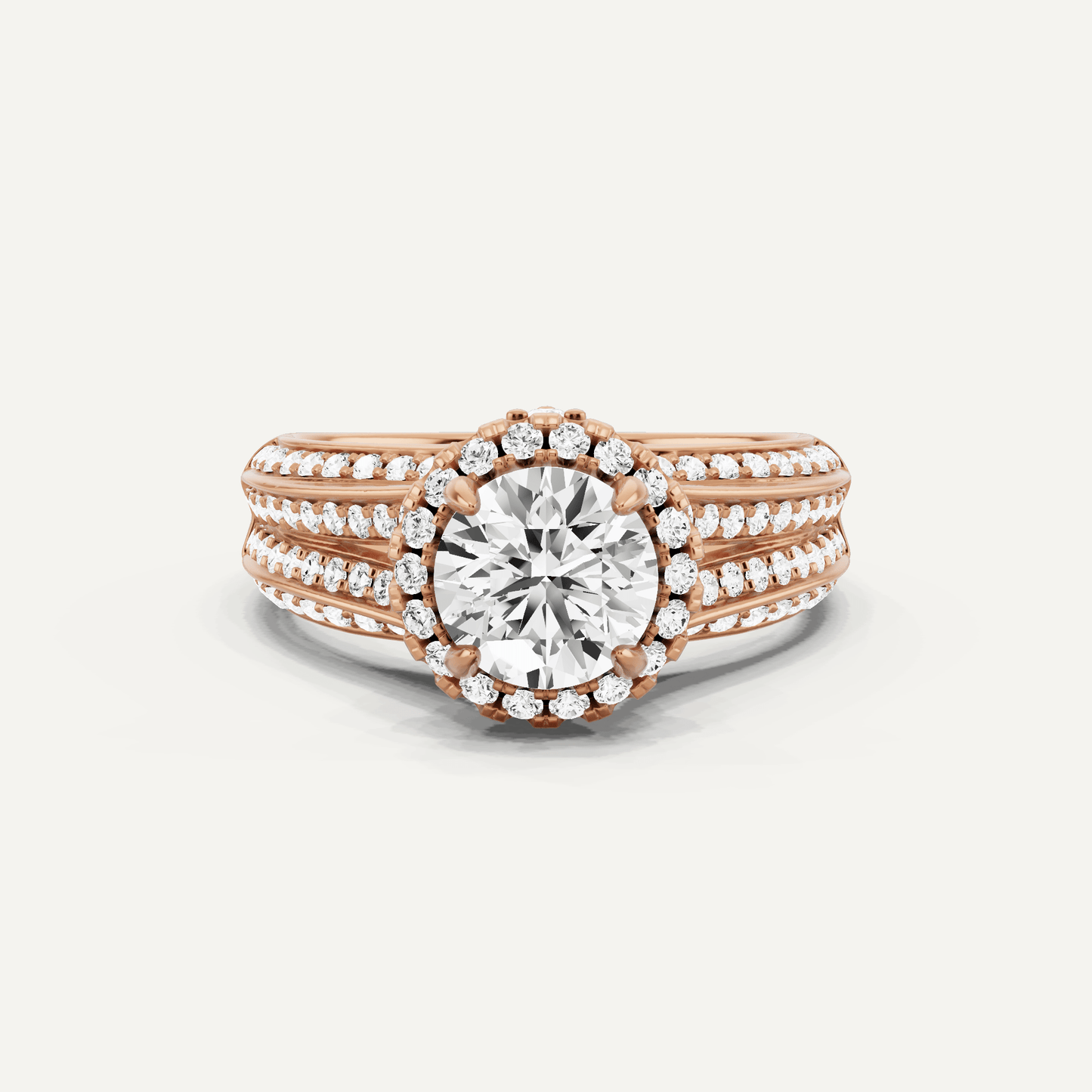 1 1/2 ctw Round Diamond Double Row Split Shank Halo Engagement Ring - Lotus Diamond