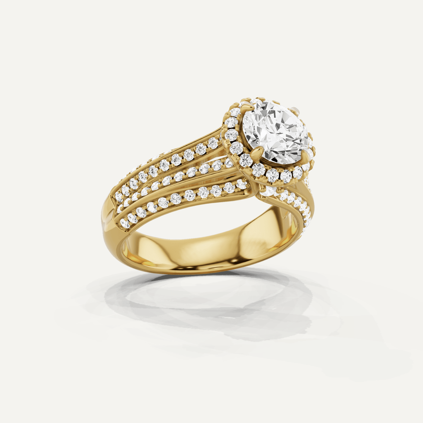 1 1/2 ctw Round Diamond Double Row Split Shank Halo Engagement Ring - Lotus Diamond
