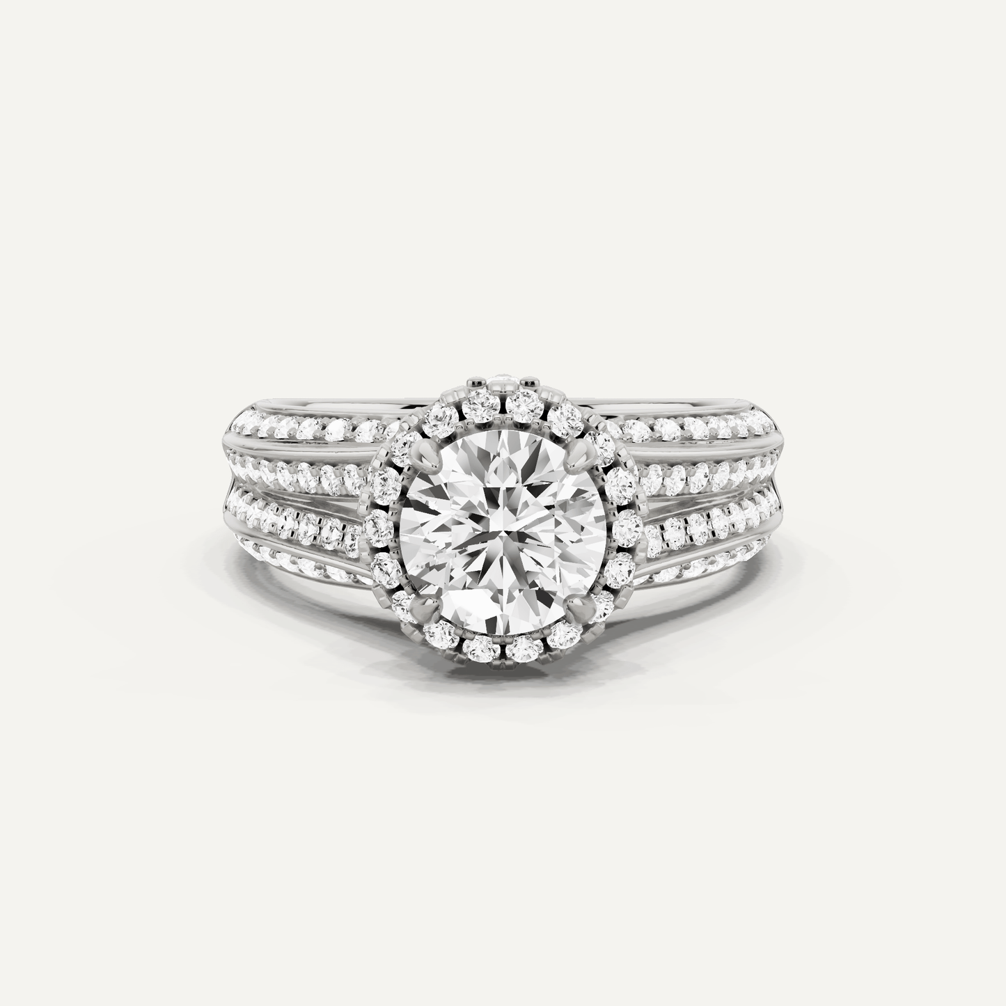 1 1/2 ctw Round Diamond Double Row Split Shank Halo Engagement Ring - Lotus Diamond