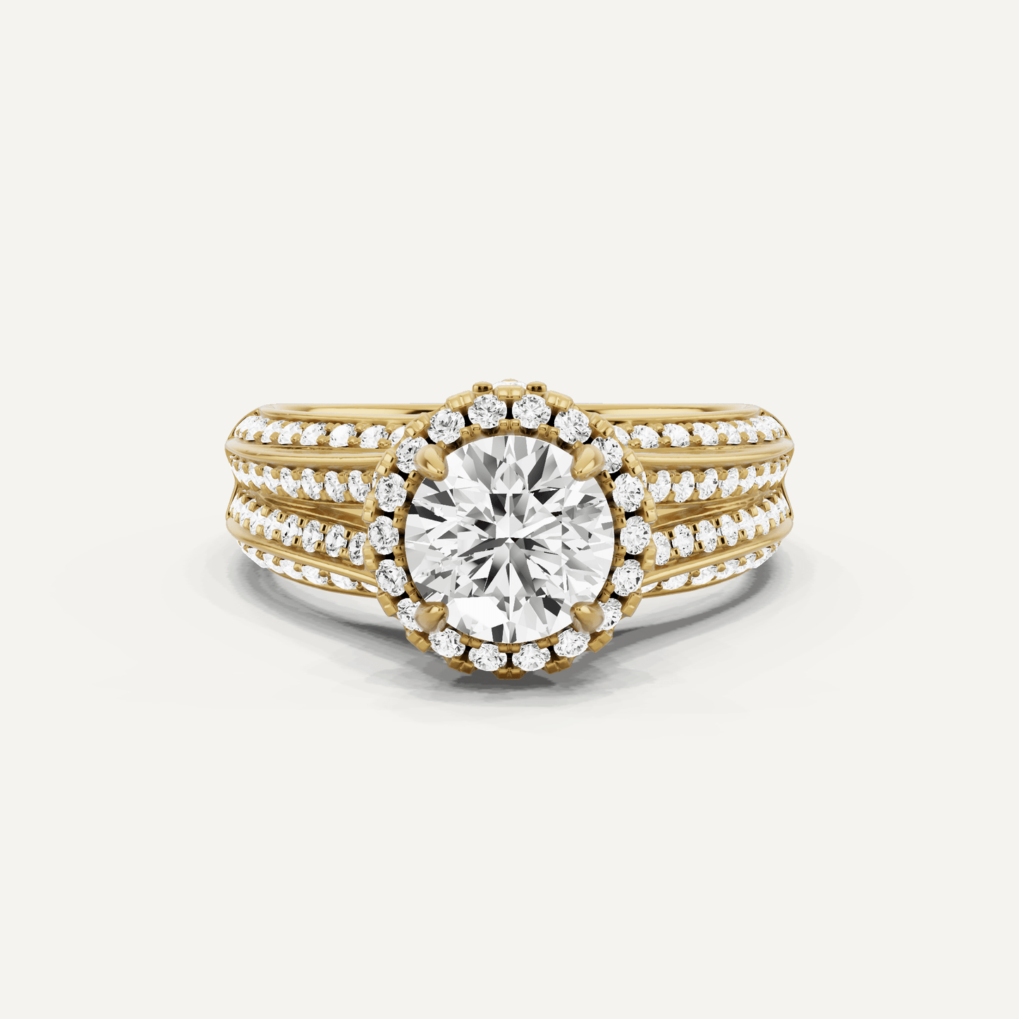 1 1/2 ctw Round Diamond Double Row Split Shank Halo Engagement Ring - Lotus Diamond