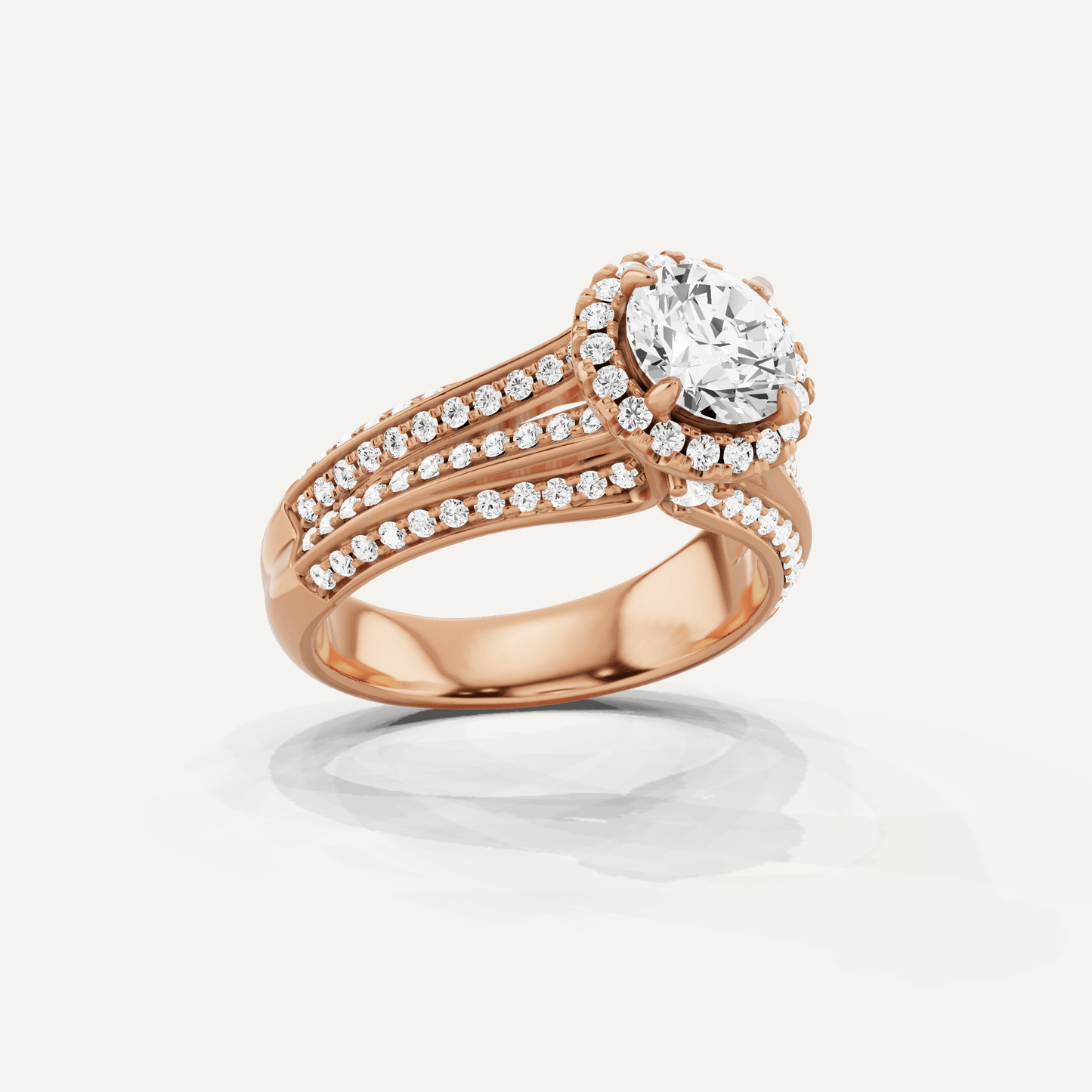 1 1/2 ctw Round Diamond Double Row Split Shank Halo Engagement Ring - Lotus Diamond