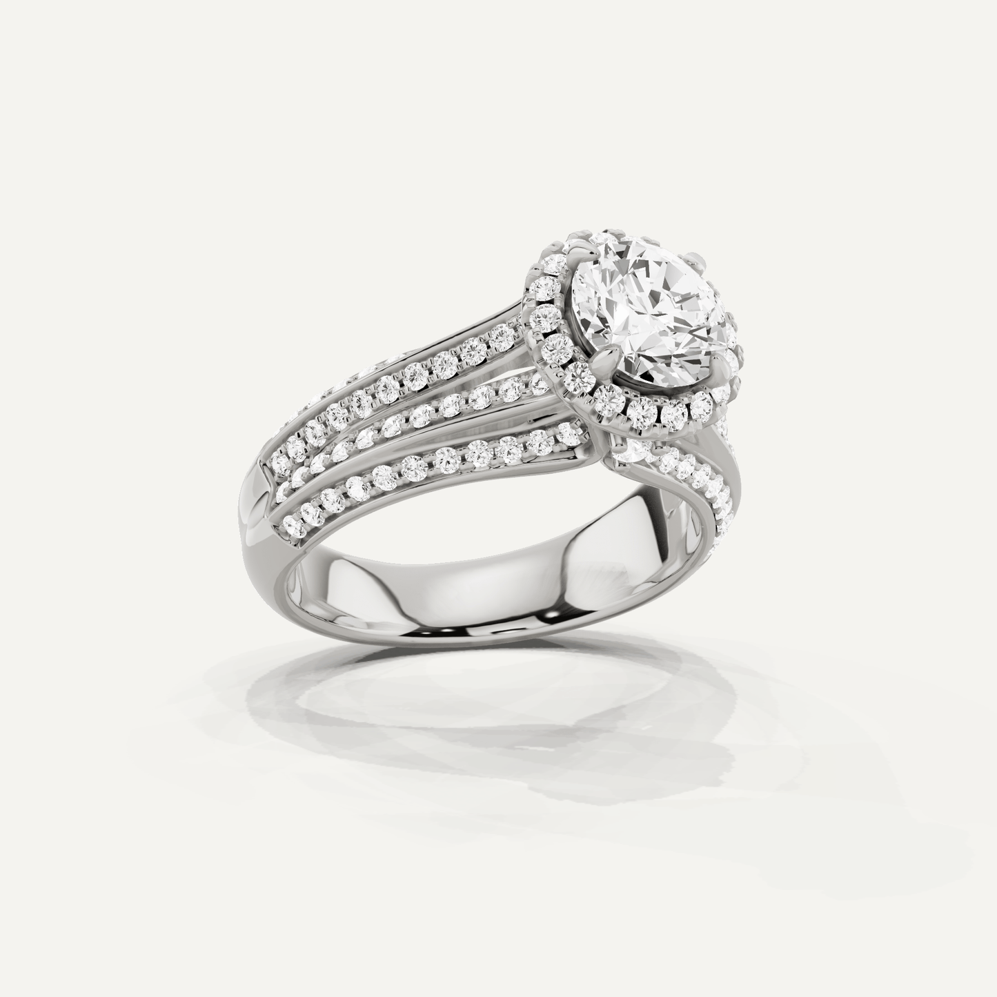 1 1/2 ctw Round Diamond Double Row Split Shank Halo Engagement Ring - Lotus Diamond