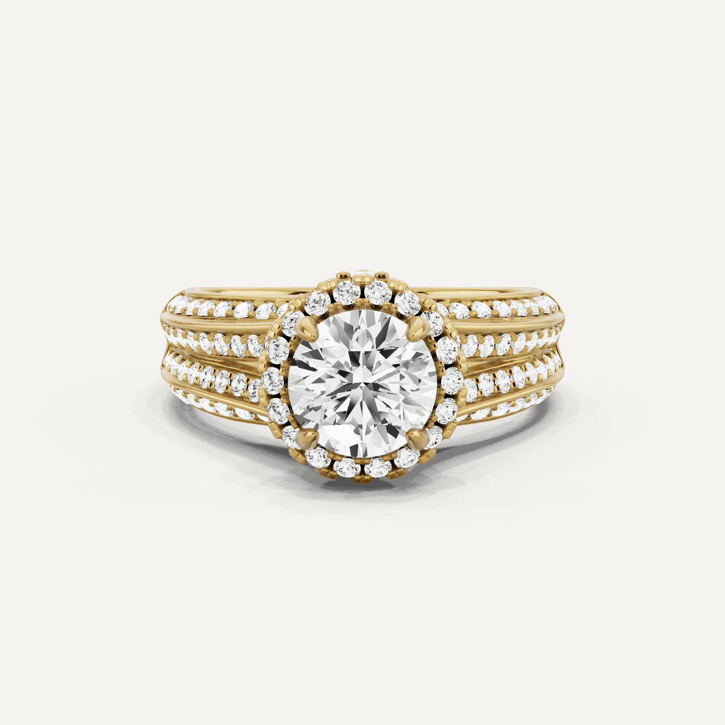1 1/2 ctw Round Diamond Double Row Split Shank Halo Engagement Ring - Lotus Diamond