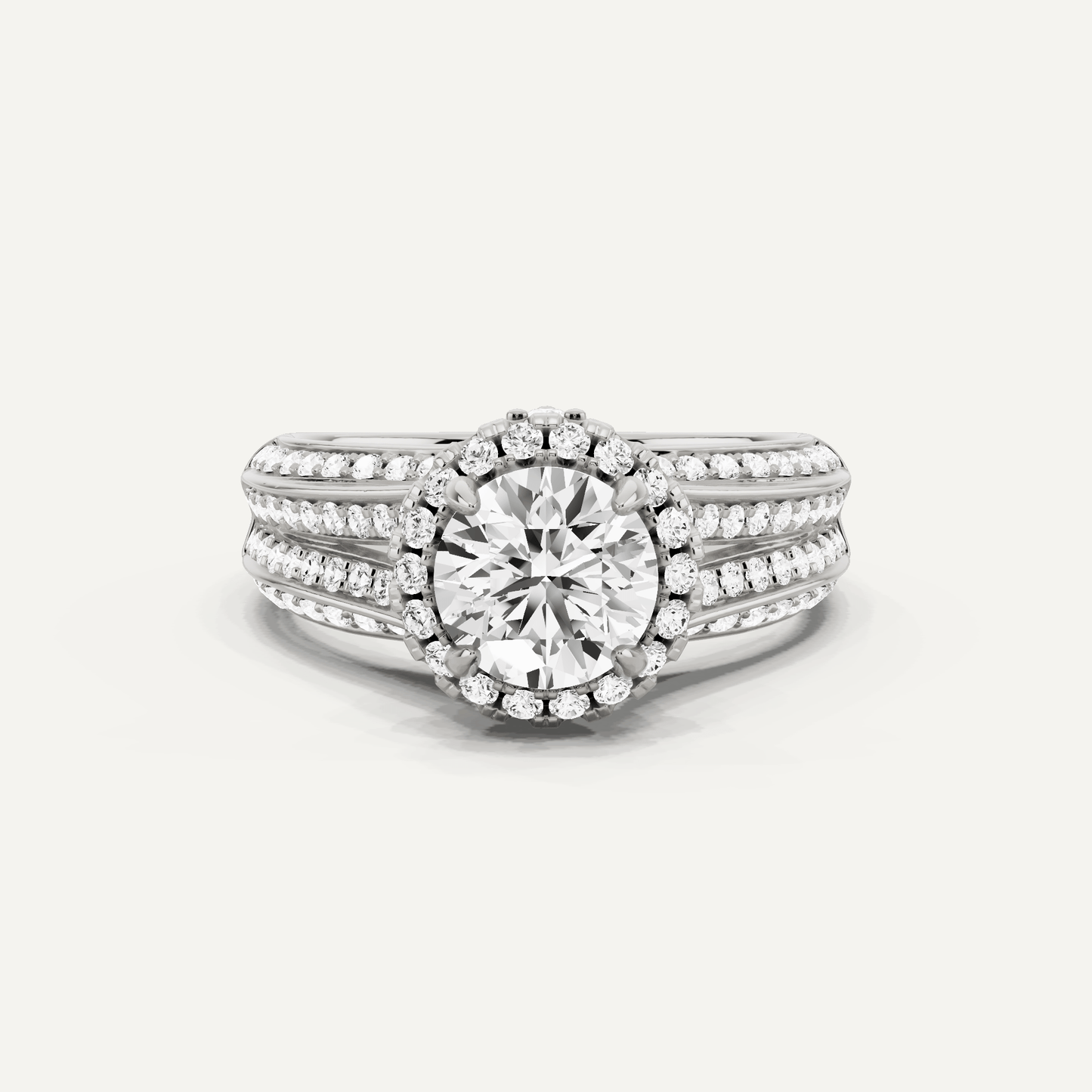 1 1/2 ctw Round Diamond Double Row Split Shank Halo Engagement Ring - Lotus Diamond