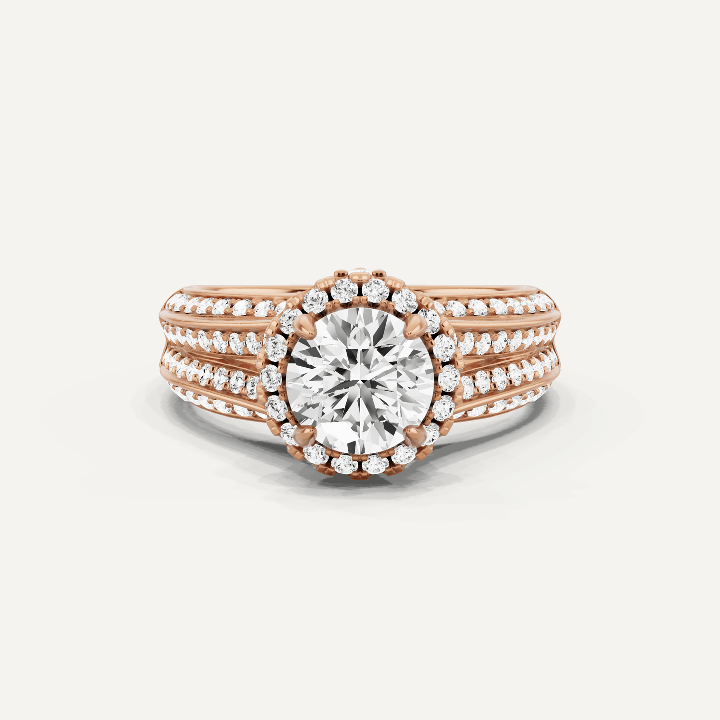 1 1/2 ctw Round Diamond Double Row Split Shank Halo Engagement Ring - Lotus Diamond