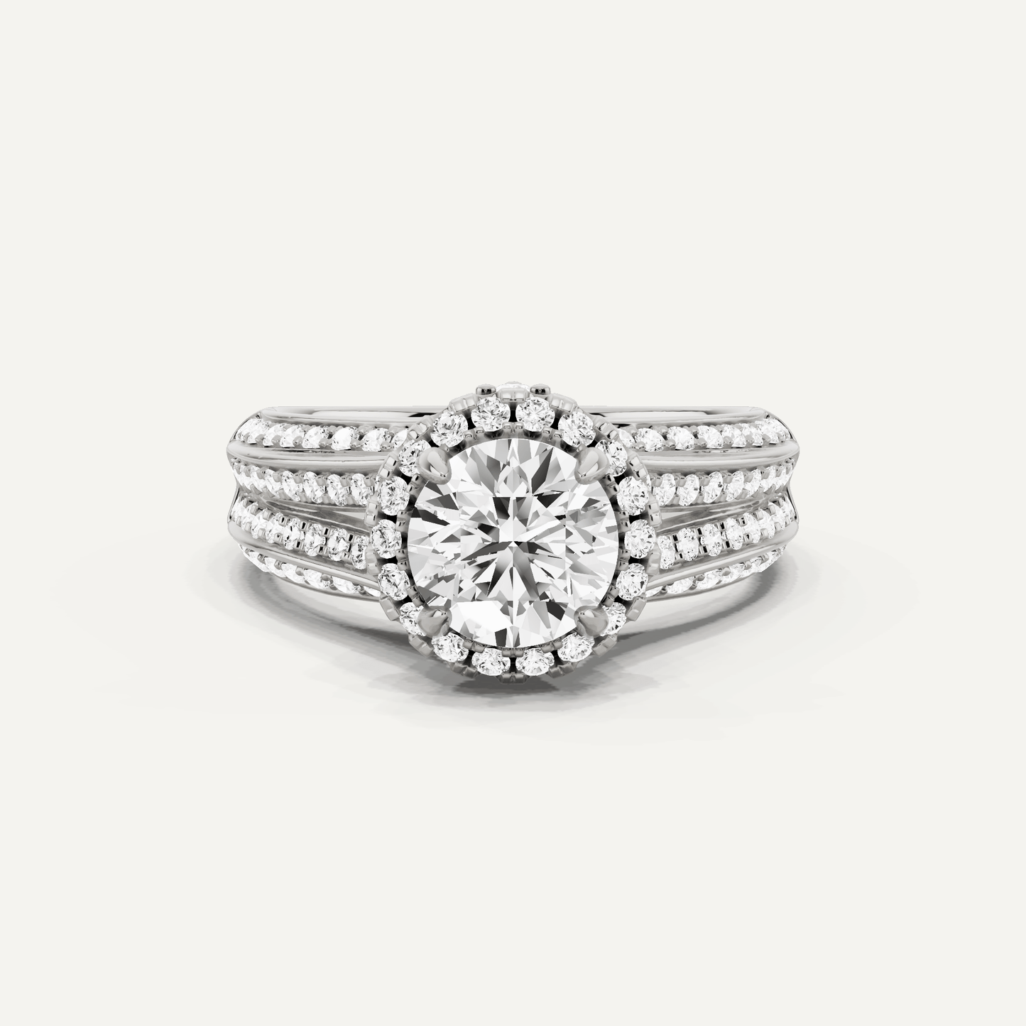 1 1/2 ctw Round Diamond Double Row Split Shank Halo Engagement Ring - Lotus Diamond