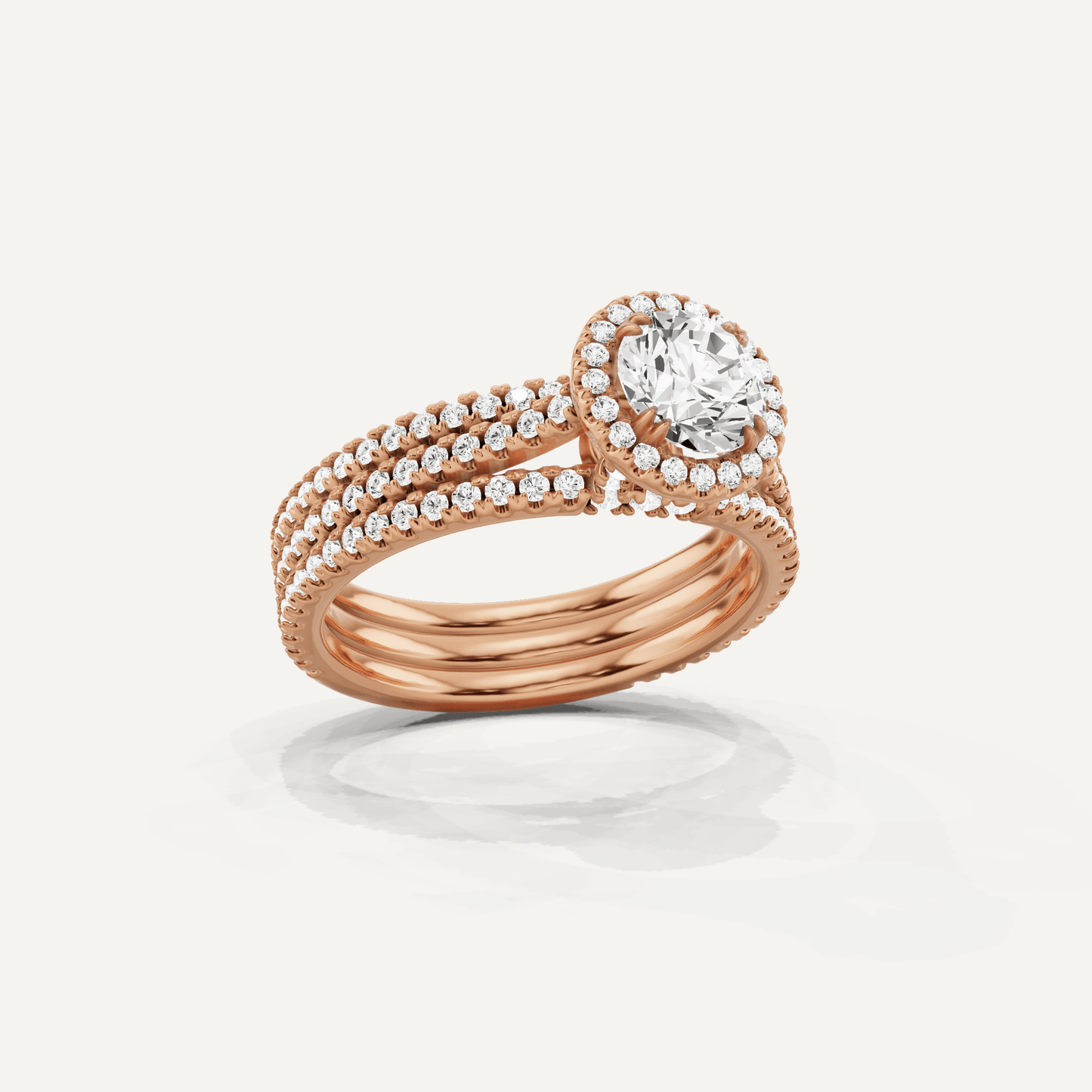 1 1/2 ctw Round Three Row Side Stone Halo Engagement Ring - Lotus Diamond