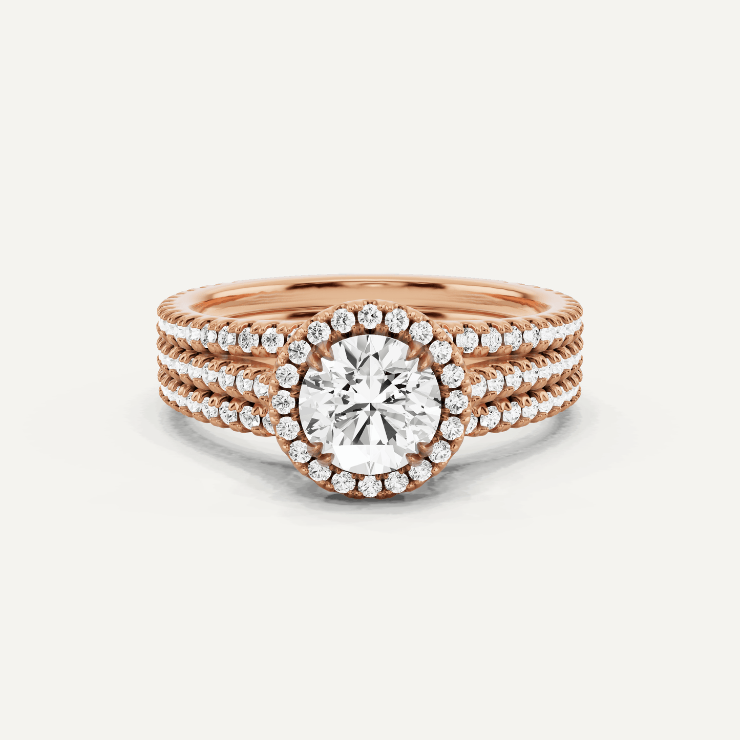 1 1/2 ctw Round Three Row Side Stone Halo Engagement Ring - Lotus Diamond
