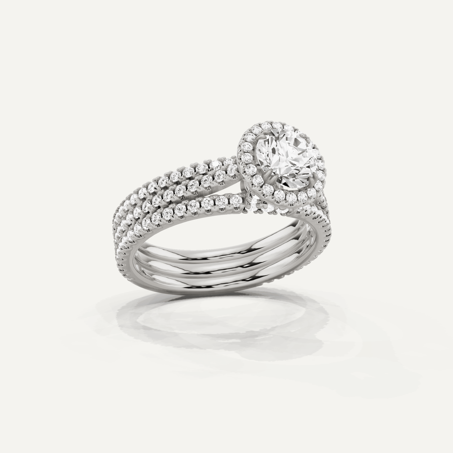 1 1/2 ctw Round Three Row Side Stone Halo Engagement Ring - Lotus Diamond