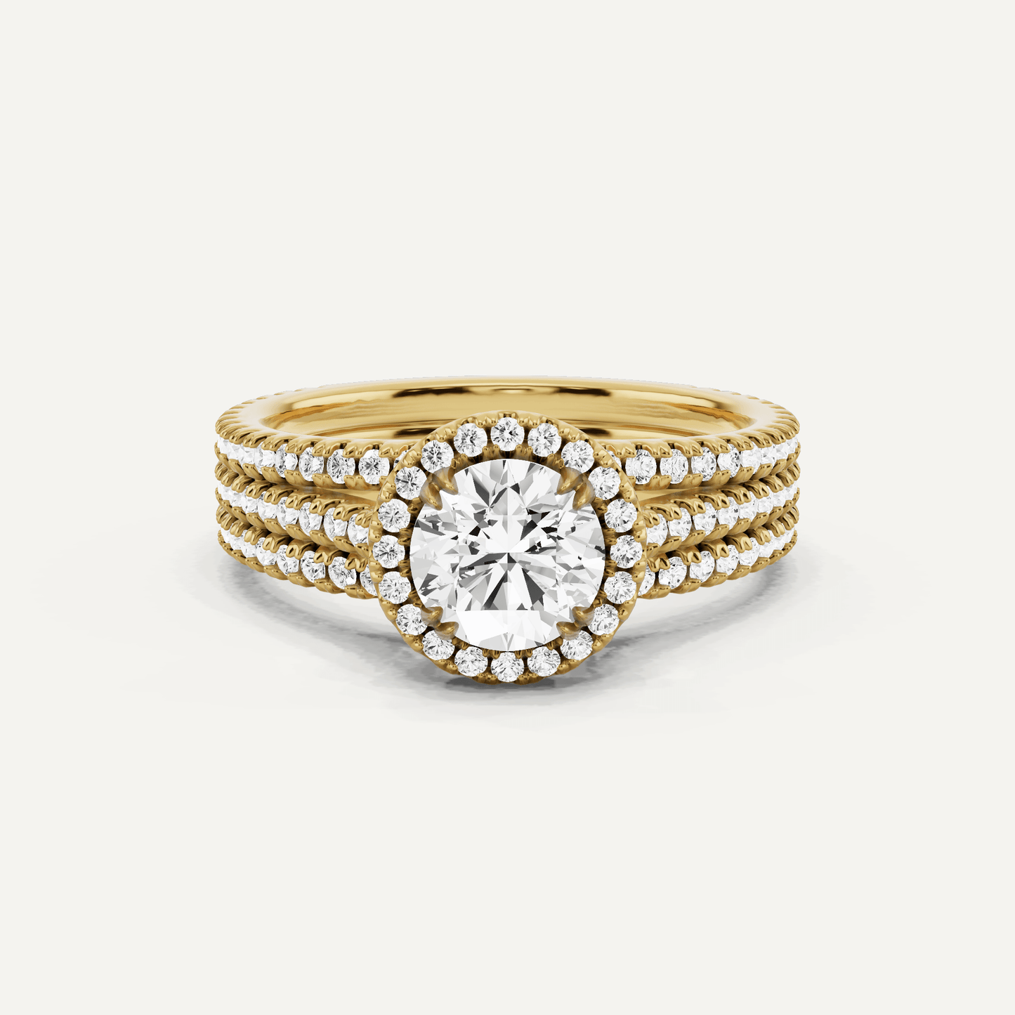 1 1/2 ctw Round Three Row Side Stone Halo Engagement Ring - Lotus Diamond