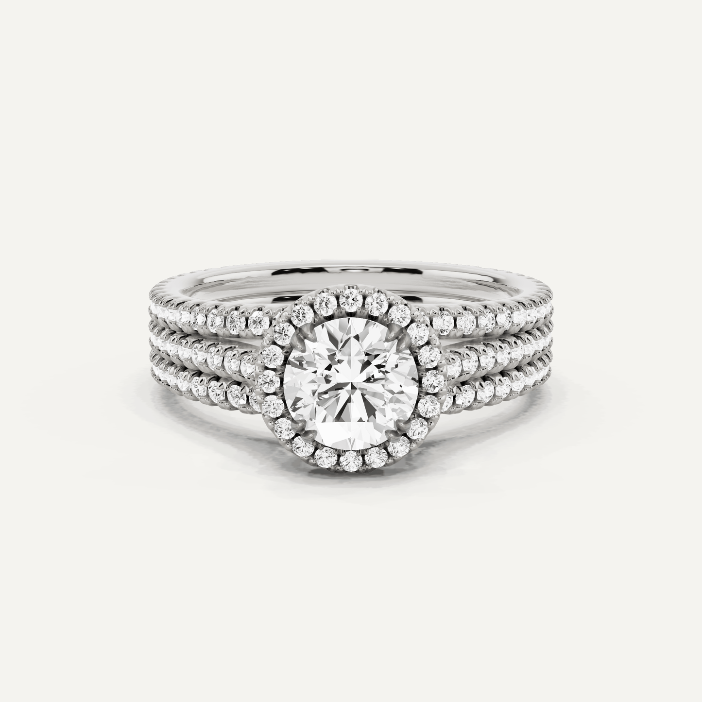 1 1/2 ctw Round Three Row Side Stone Halo Engagement Ring - Lotus Diamond