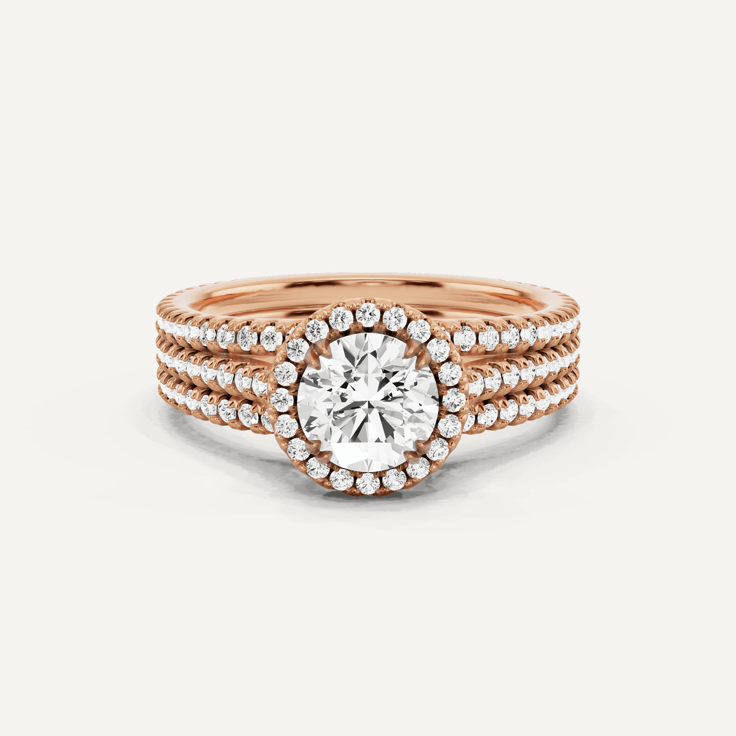 1 1/2 ctw Round Three Row Side Stone Halo Engagement Ring - Lotus Diamond
