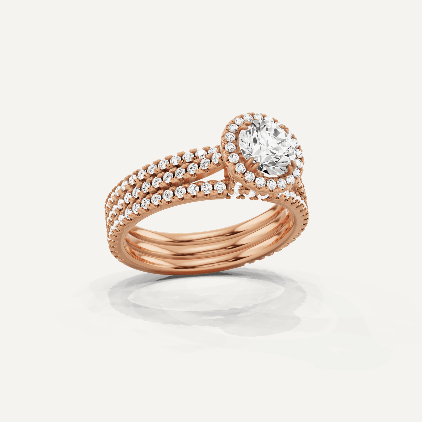 1 1/2 ctw Round Three Row Side Stone Halo Engagement Ring - Lotus Diamond