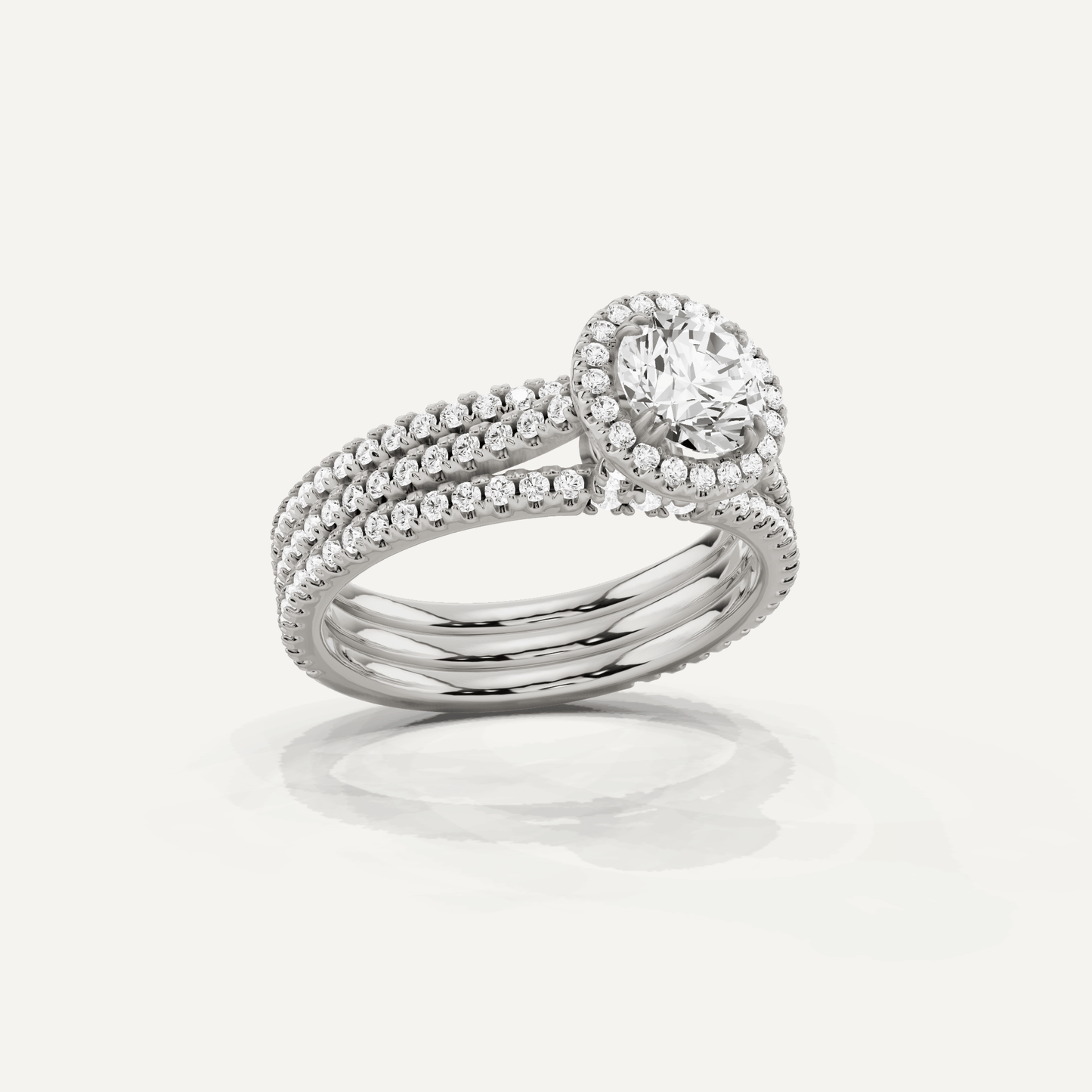 1 1/2 ctw Round Three Row Side Stone Halo Engagement Ring - Lotus Diamond