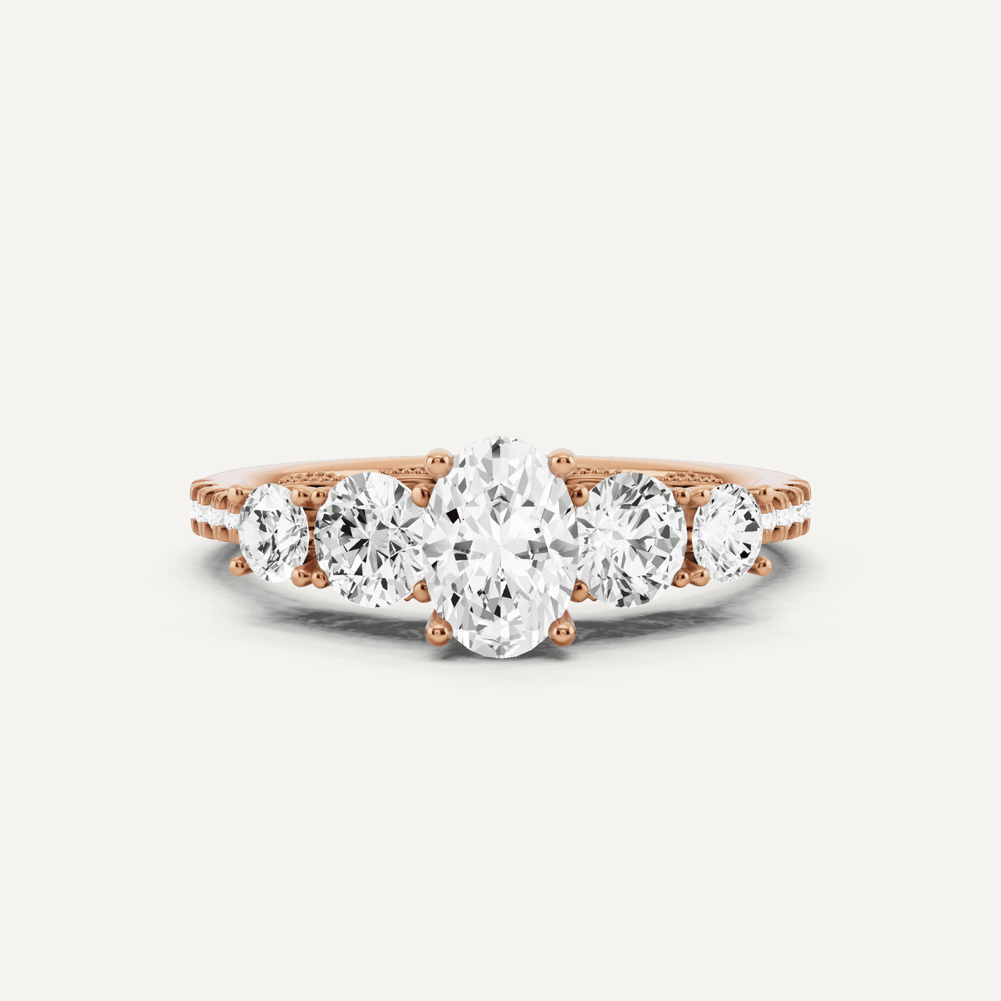 1 1/3 ctw Oval Diamond Graduated Side Stone Engagement Ring - Lotus Diamond