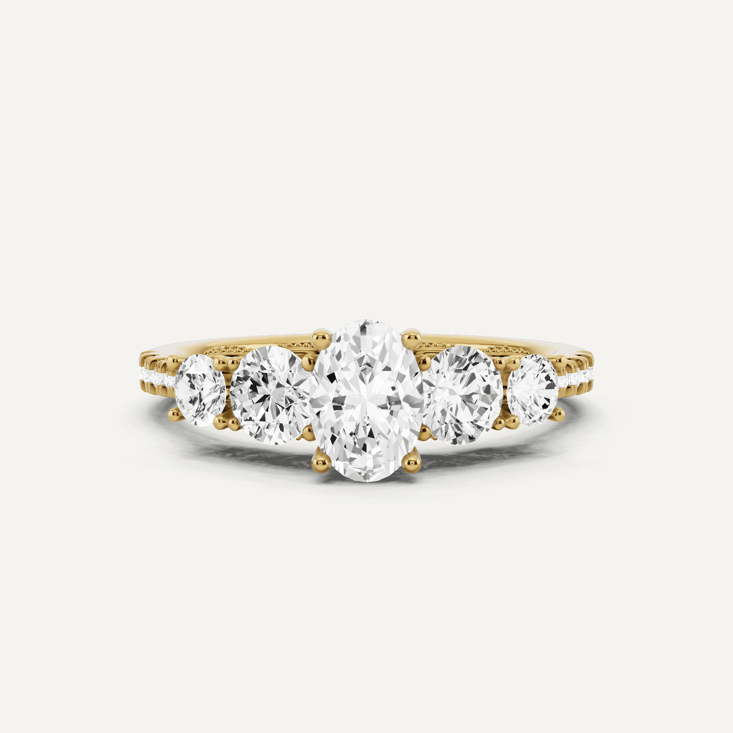 1 1/3 ctw Oval Diamond Graduated Side Stone Engagement Ring - Lotus Diamond