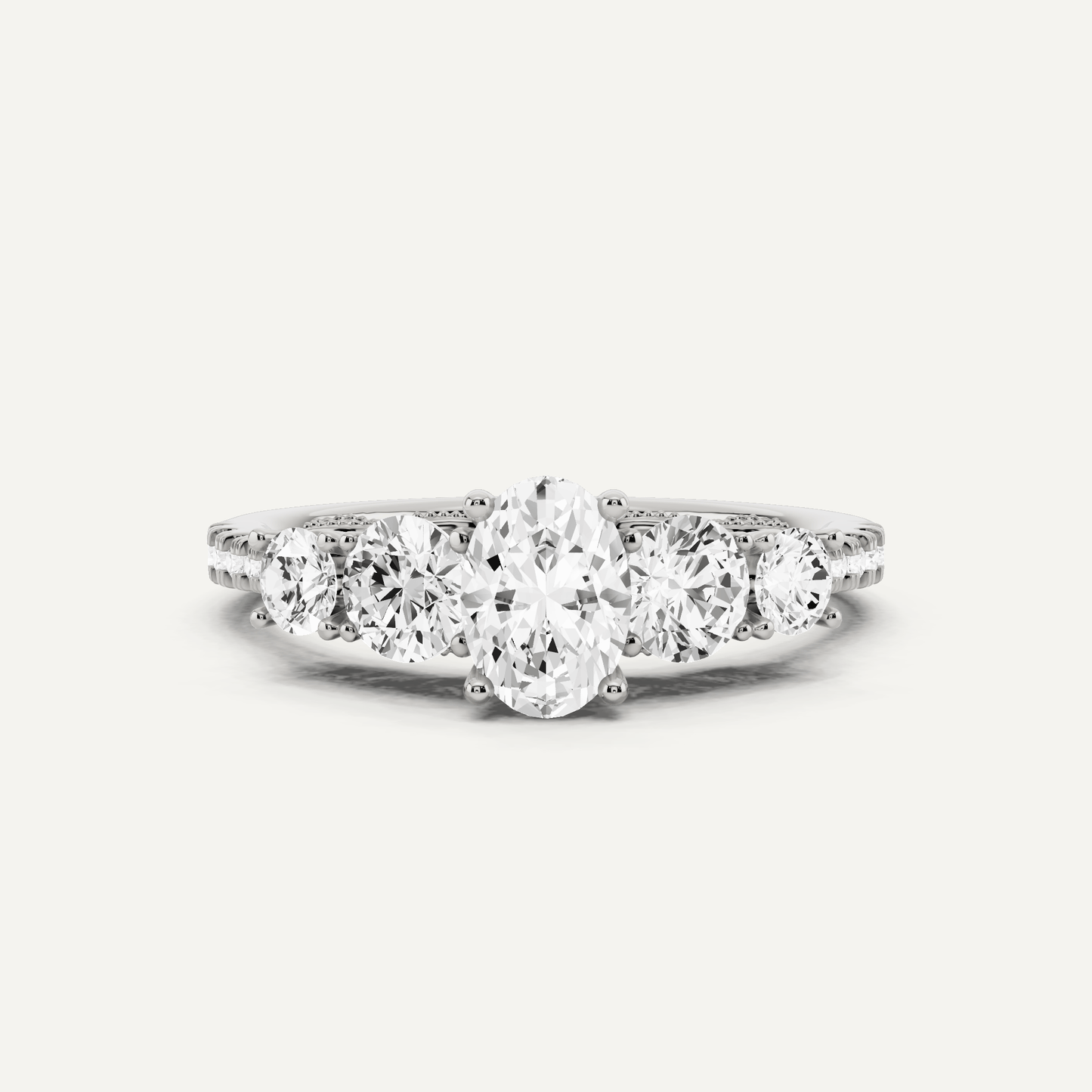 1 1/3 ctw Oval Diamond Graduated Side Stone Engagement Ring - Lotus Diamond