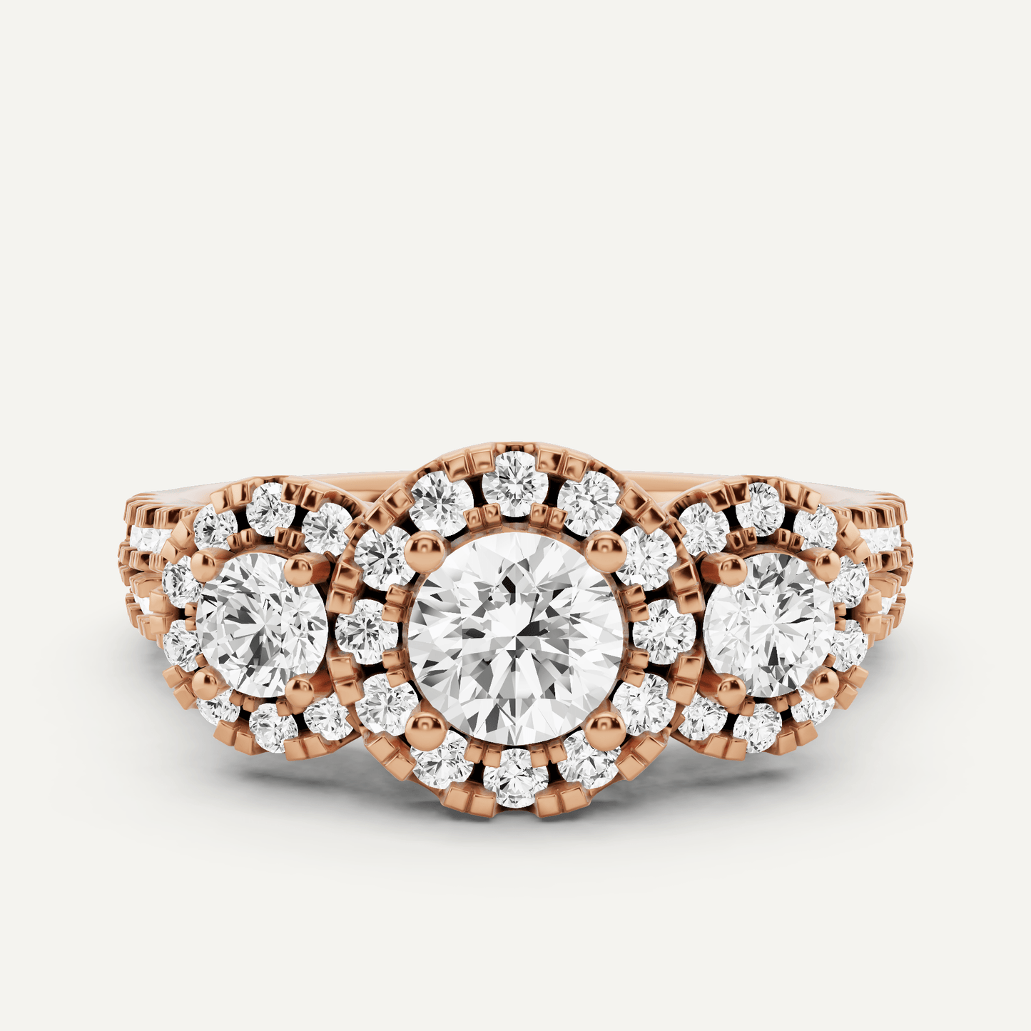 1 1/4 ctw Round Diamond Three Stone Halo Engagement Ring - Lotus Diamond