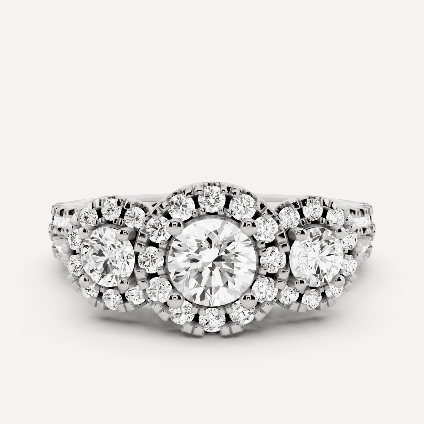 1 1/4 ctw Round Diamond Three Stone Halo Engagement Ring - Lotus Diamond
