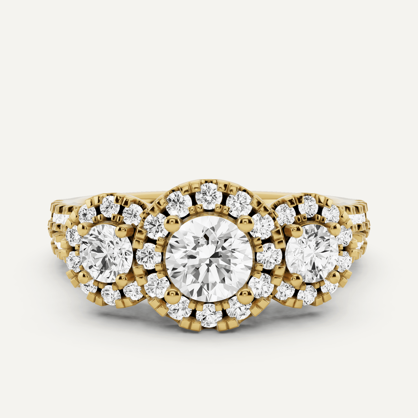 1 1/4 ctw Round Diamond Three Stone Halo Engagement Ring - Lotus Diamond