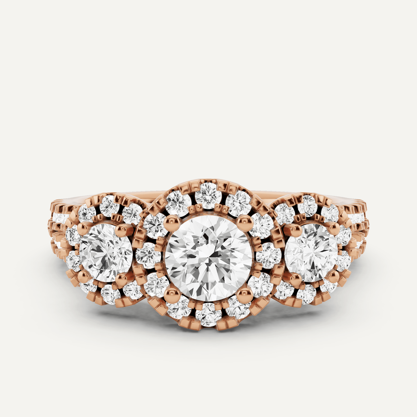 1 1/4 ctw Round Diamond Three Stone Halo Engagement Ring - Lotus Diamond