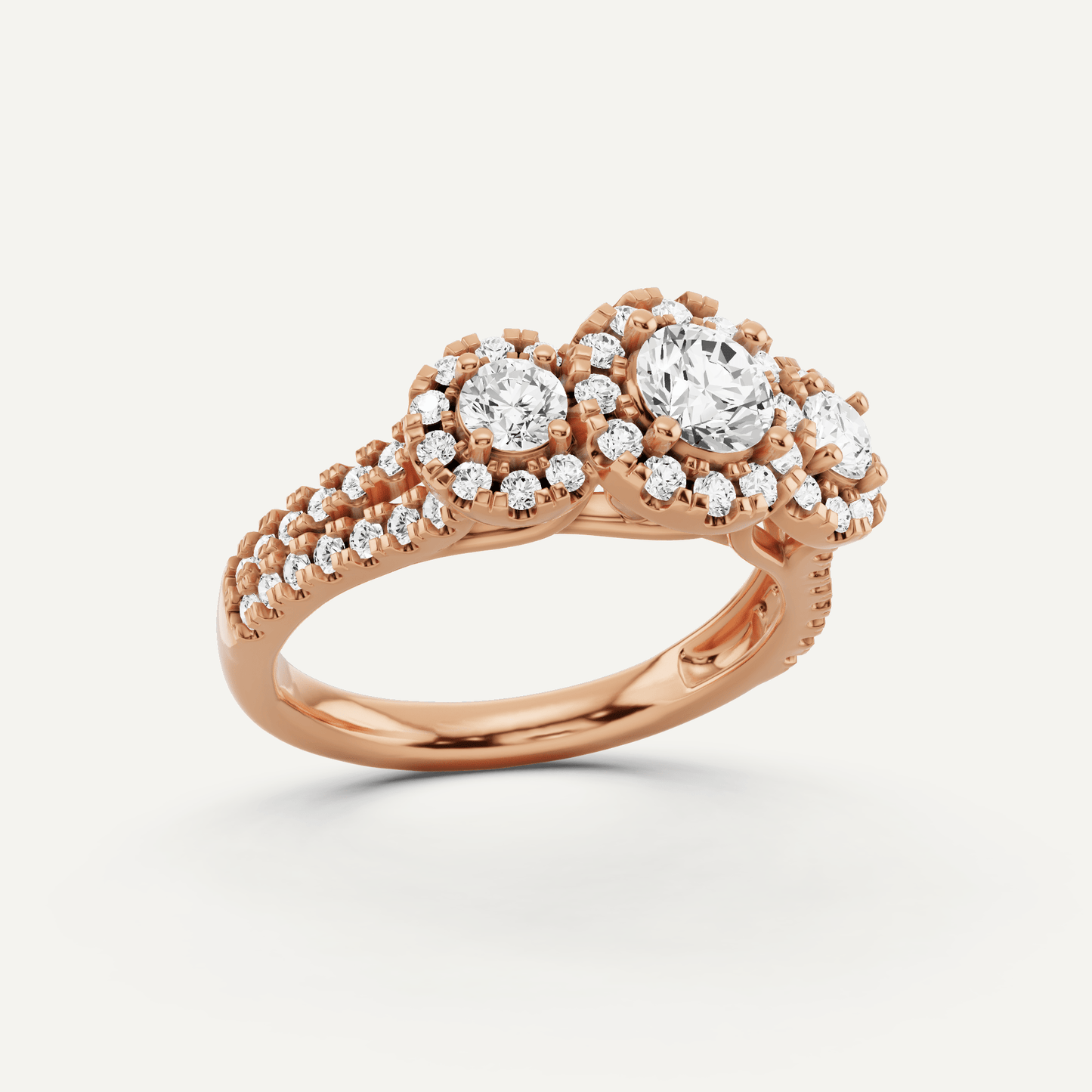 1 1/4 ctw Round Diamond Three Stone Halo Engagement Ring - Lotus Diamond