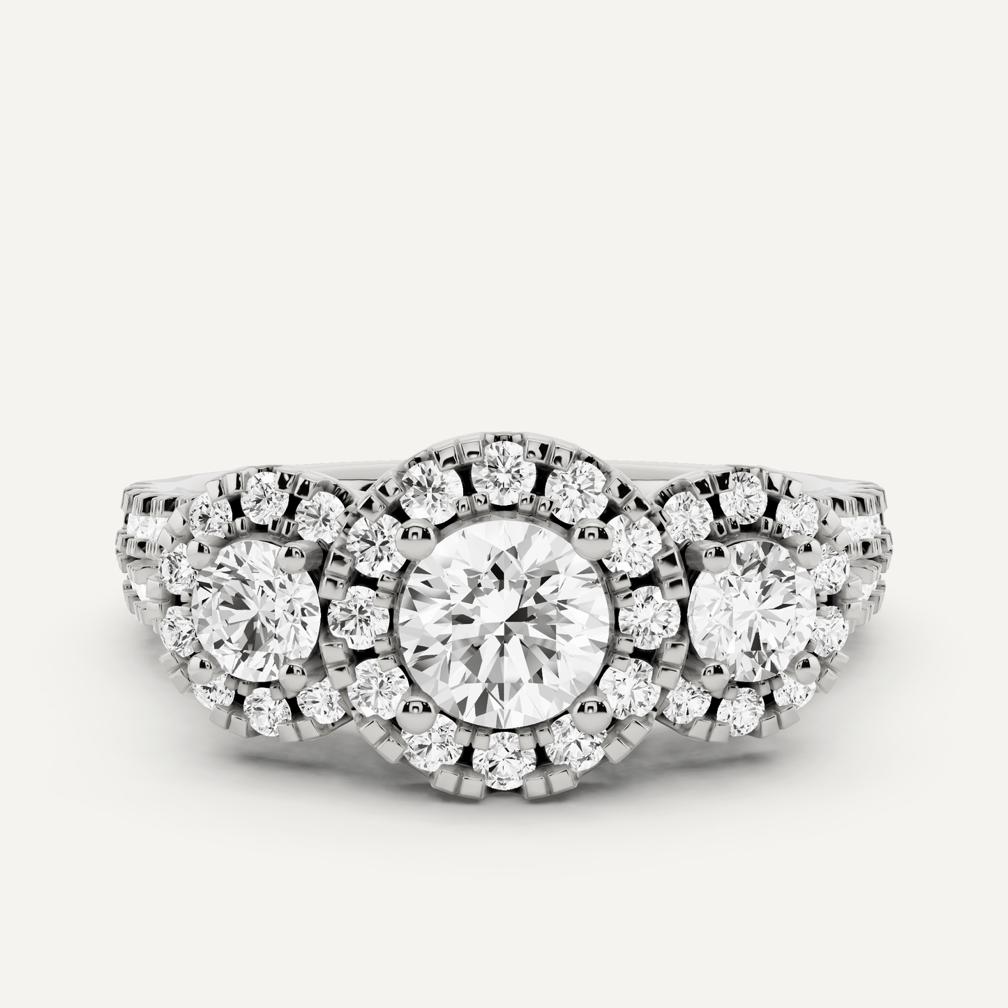 1 1/4 ctw Round Diamond Three Stone Halo Engagement Ring - Lotus Diamond